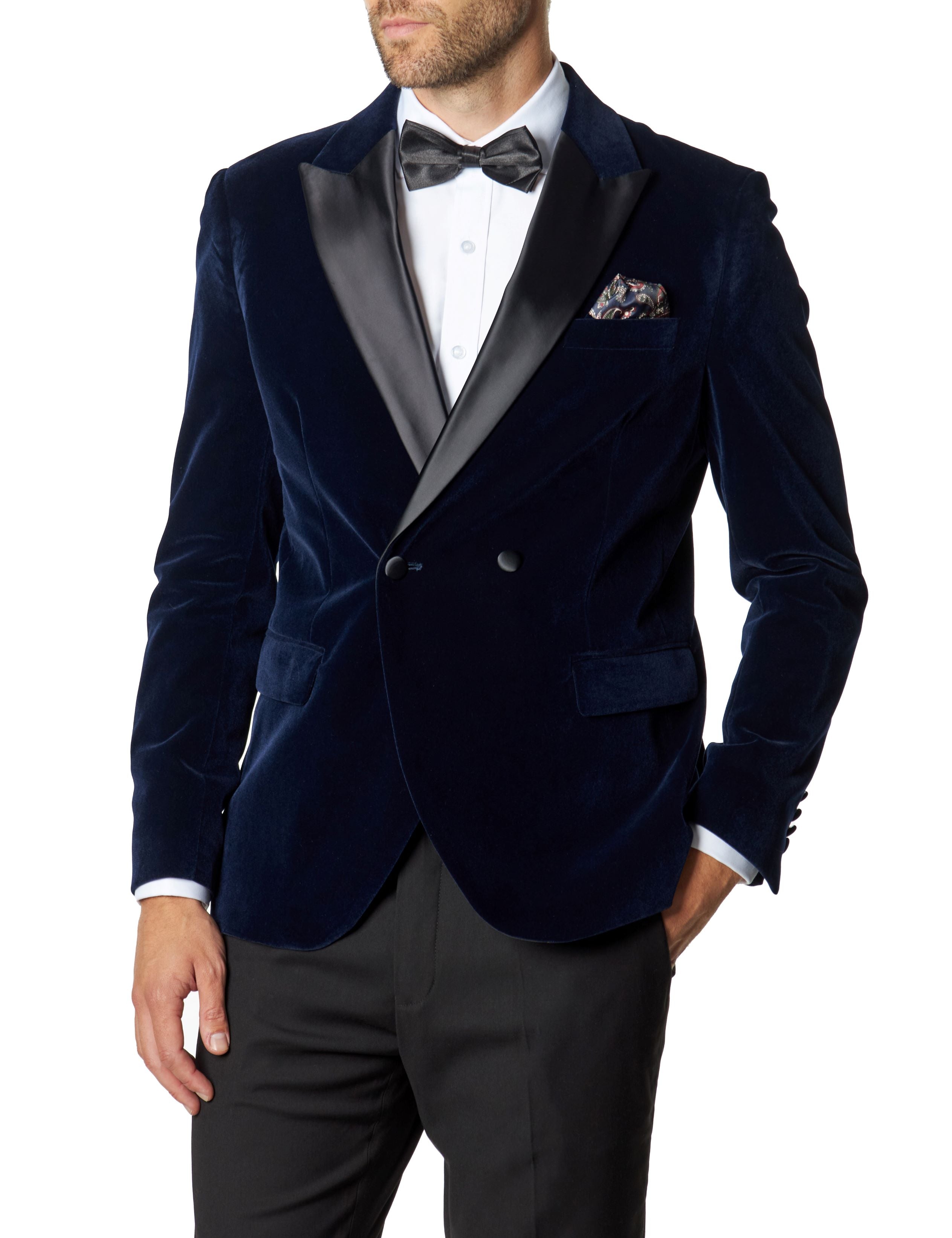 Tuxedo Jacket Men's Navy Blue Velvet Blazer Elegant -  Denmark