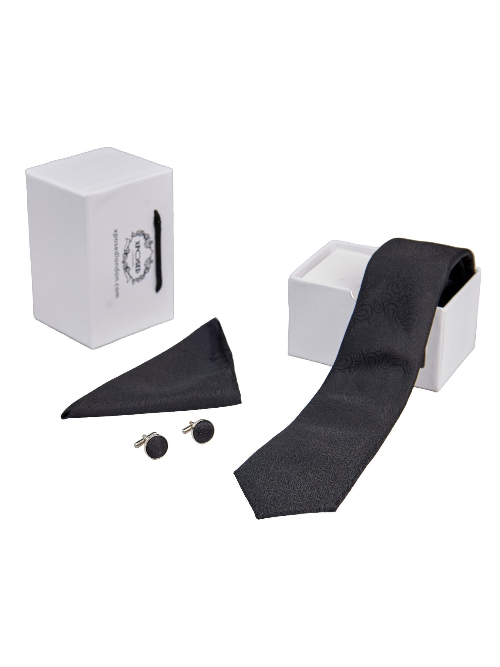 BLACK PAISLEY NECK TIE SET