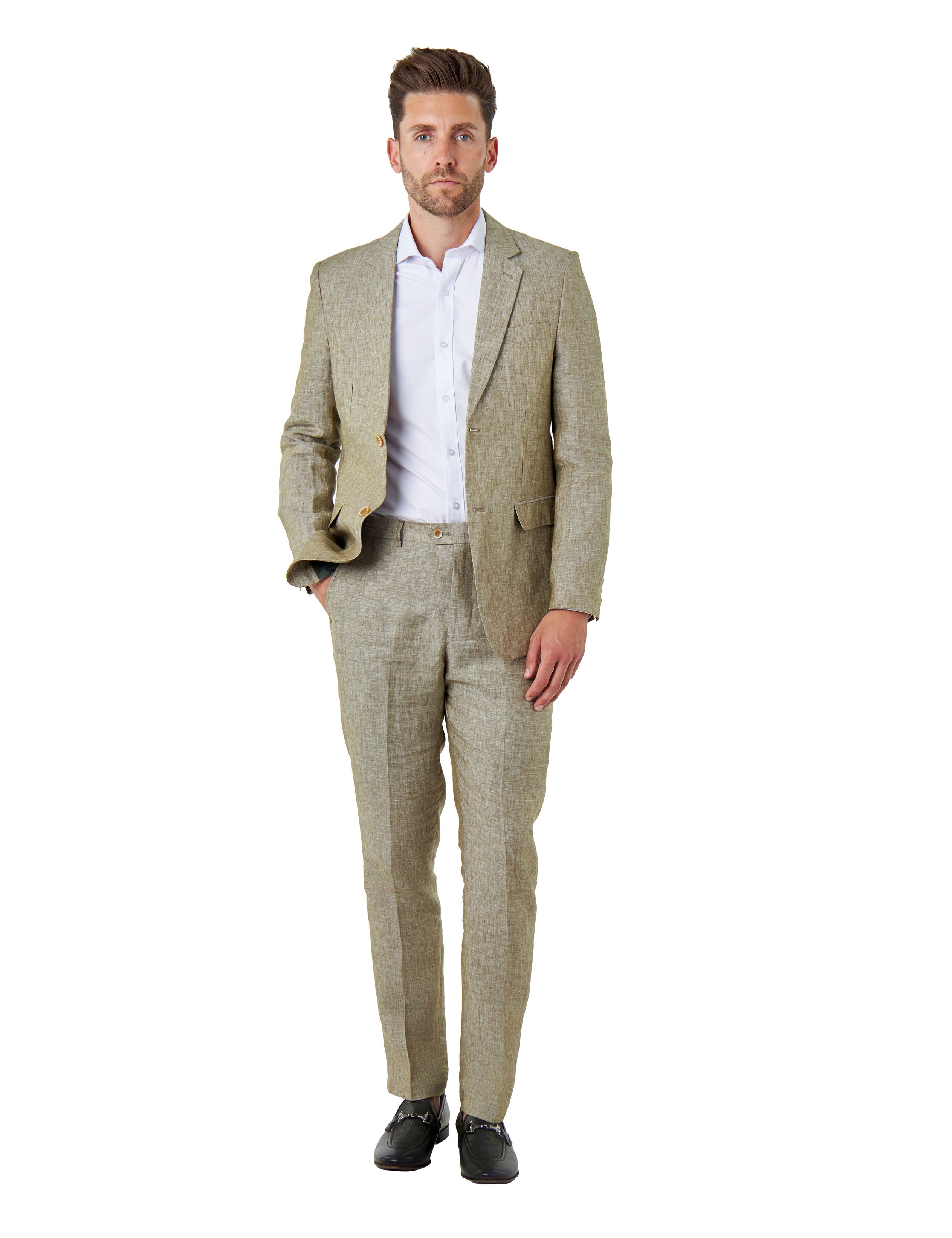 Tailored Fit Sage Green 100% Linen 2 Piece Suit