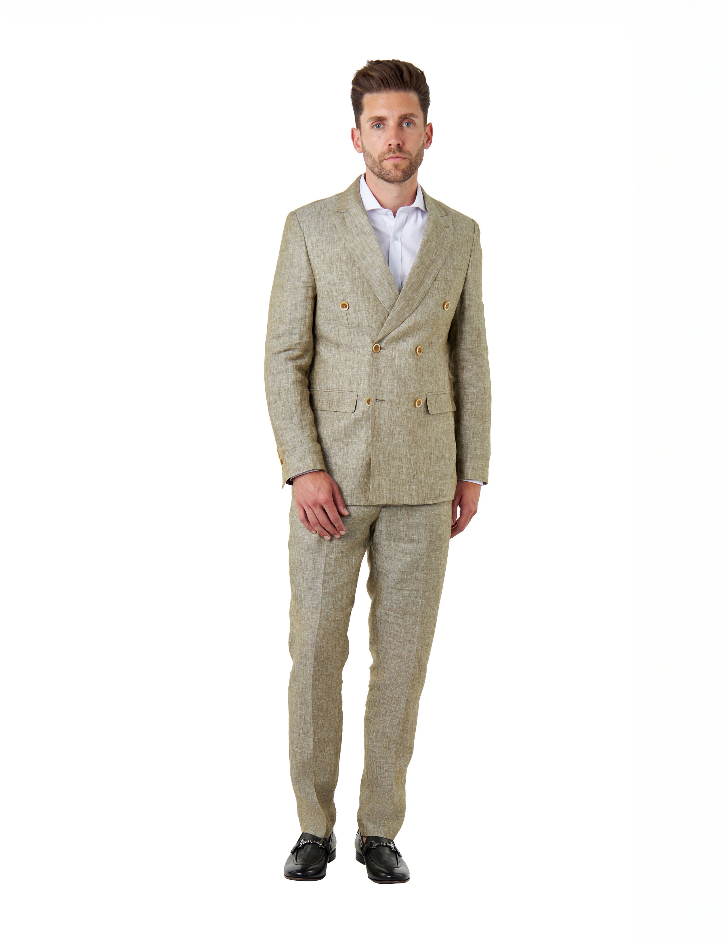 Tailored Fit Sage Green Linen Double Breasted Suit