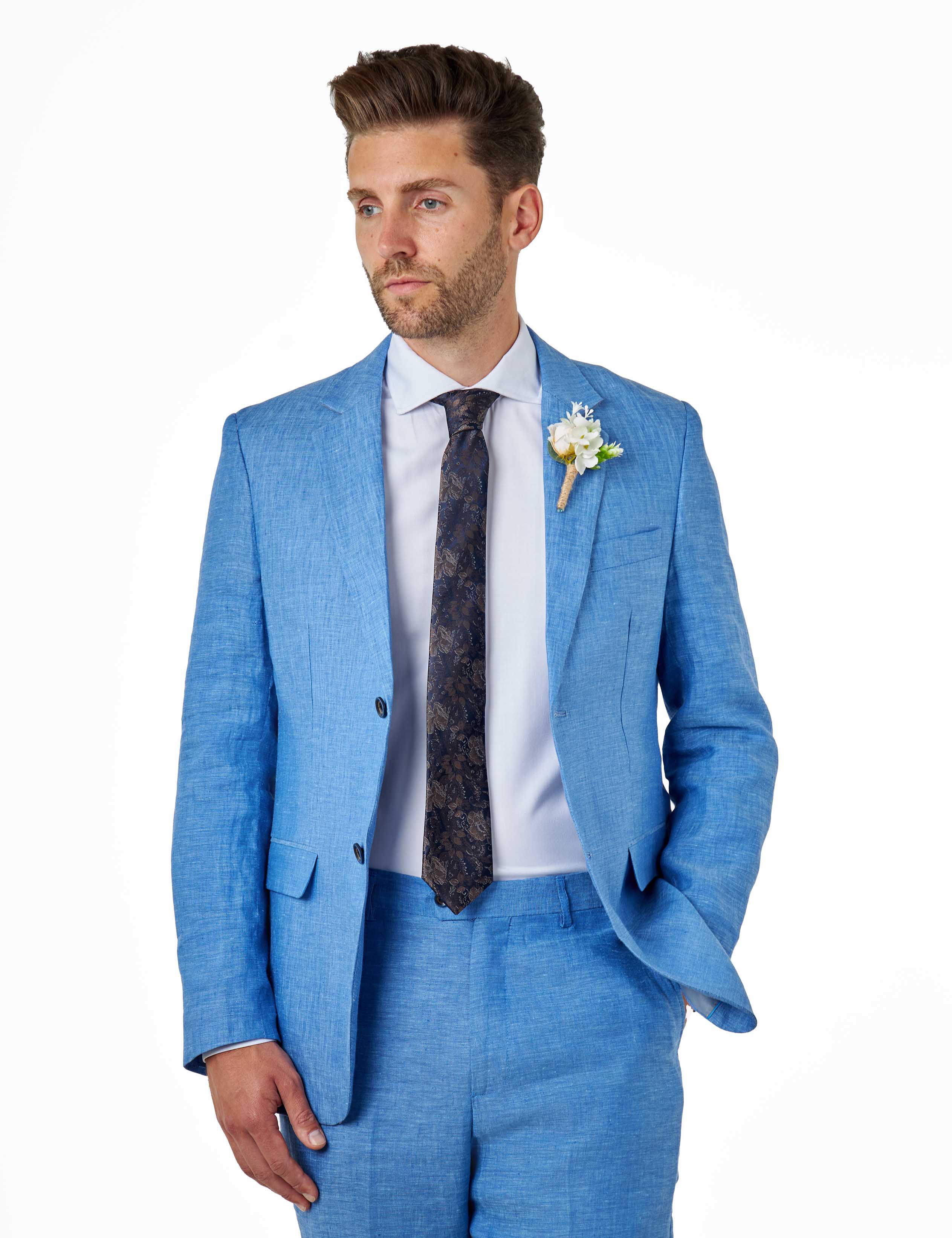 LEWIS - Sky Blue Linen Tailored Fit Summer Suit Blazer