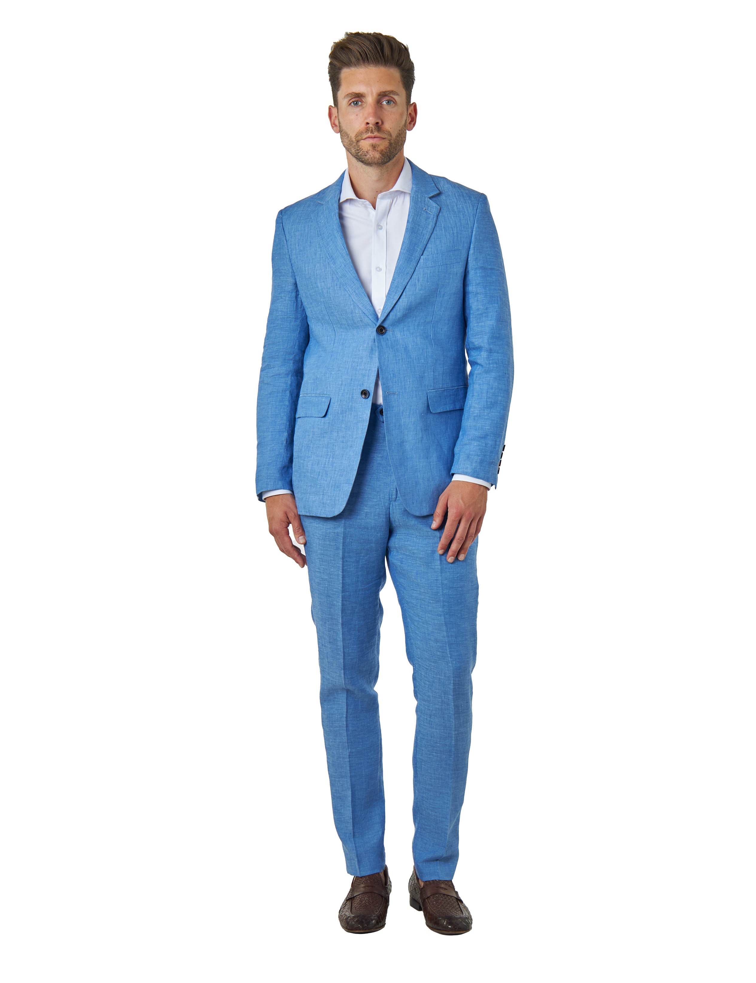 LEWIS - Sky Blue Linen Tailored Fit Summer Suit Blazer