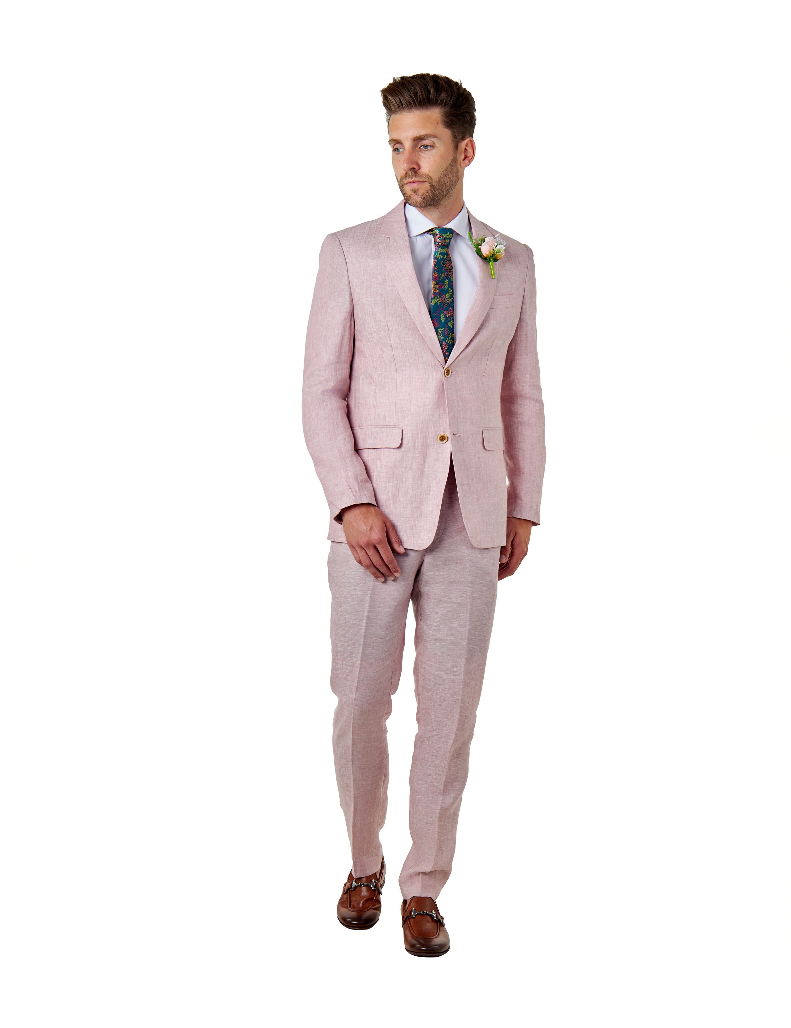 LEWIS - Pink Linen Tailored Fit Summer Suit Blazer