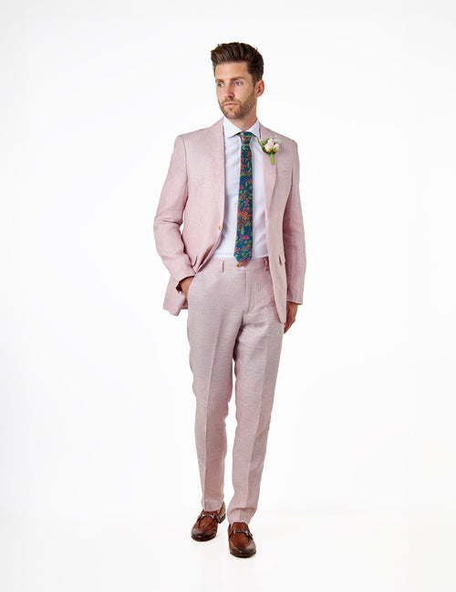 Pink Pure Linen Tailored Fit Summer Suit