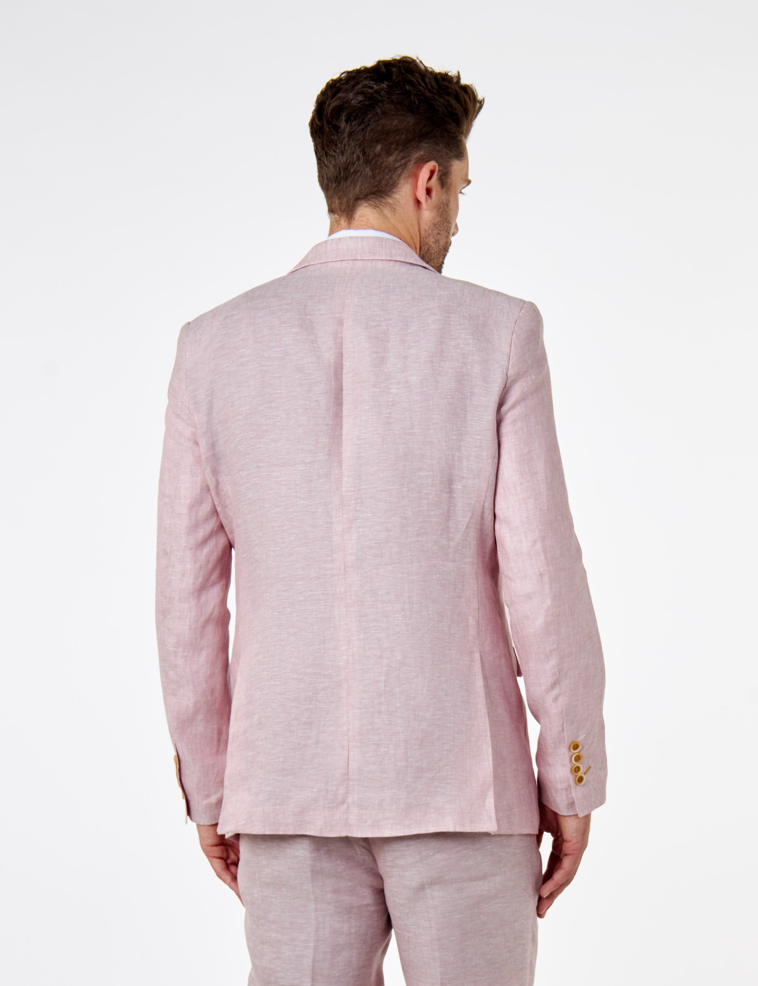 LEWIS - Tailored Fit Pink Linen Double Breasted Suit Jacket