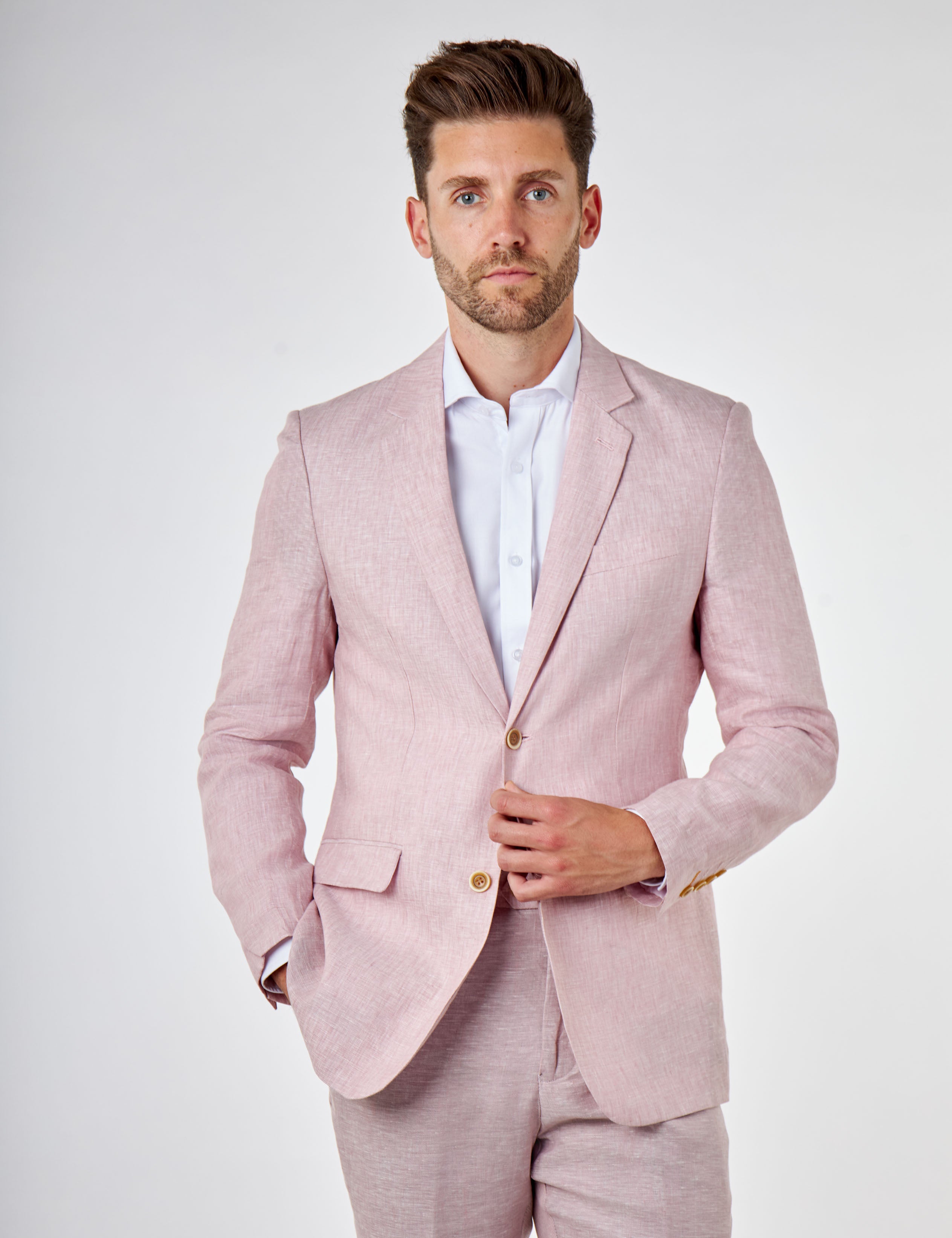 LEWIS - Pink Linen Tailored Fit Summer Suit Blazer