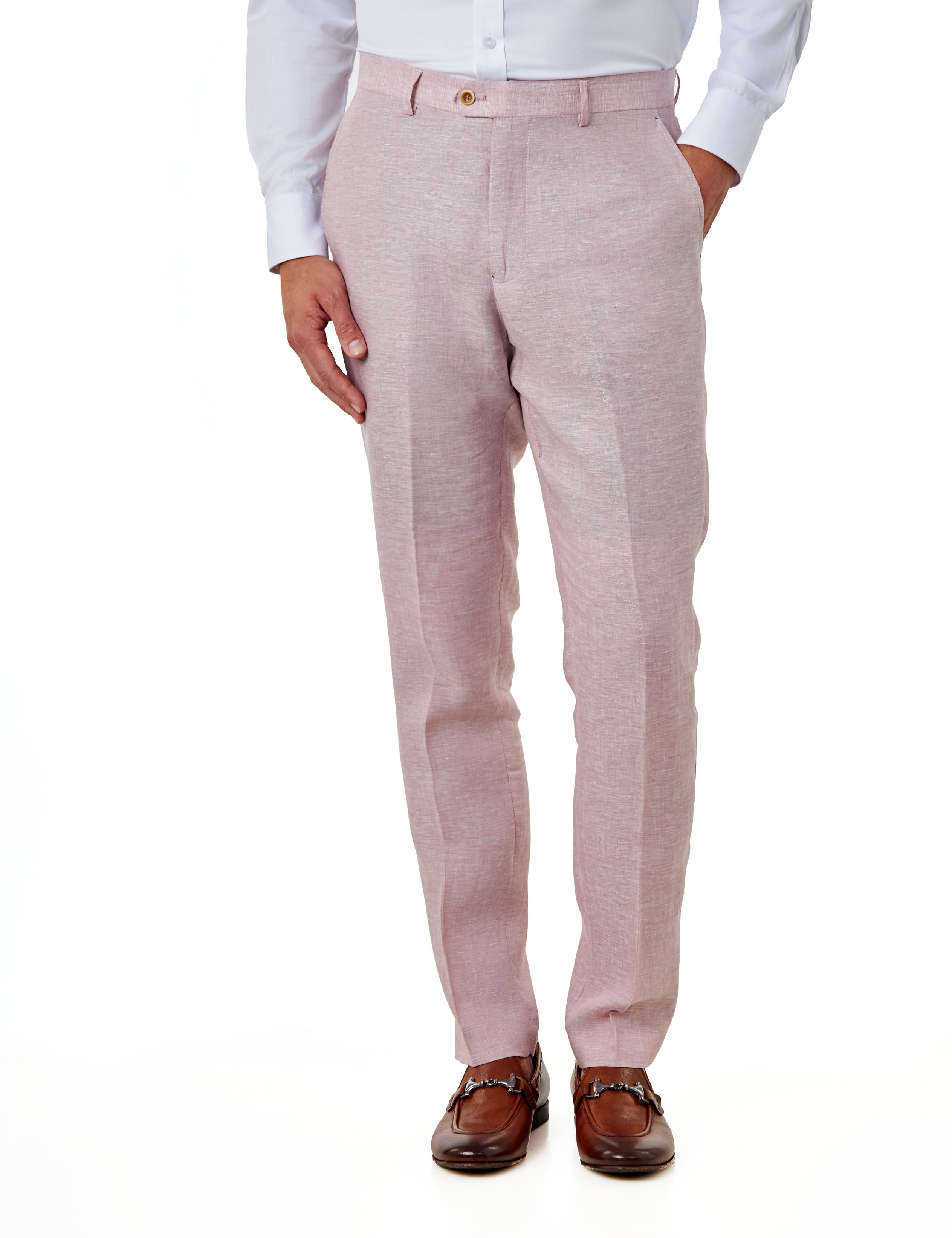 Tailored Fit Double Breasted Pink Linen Suit