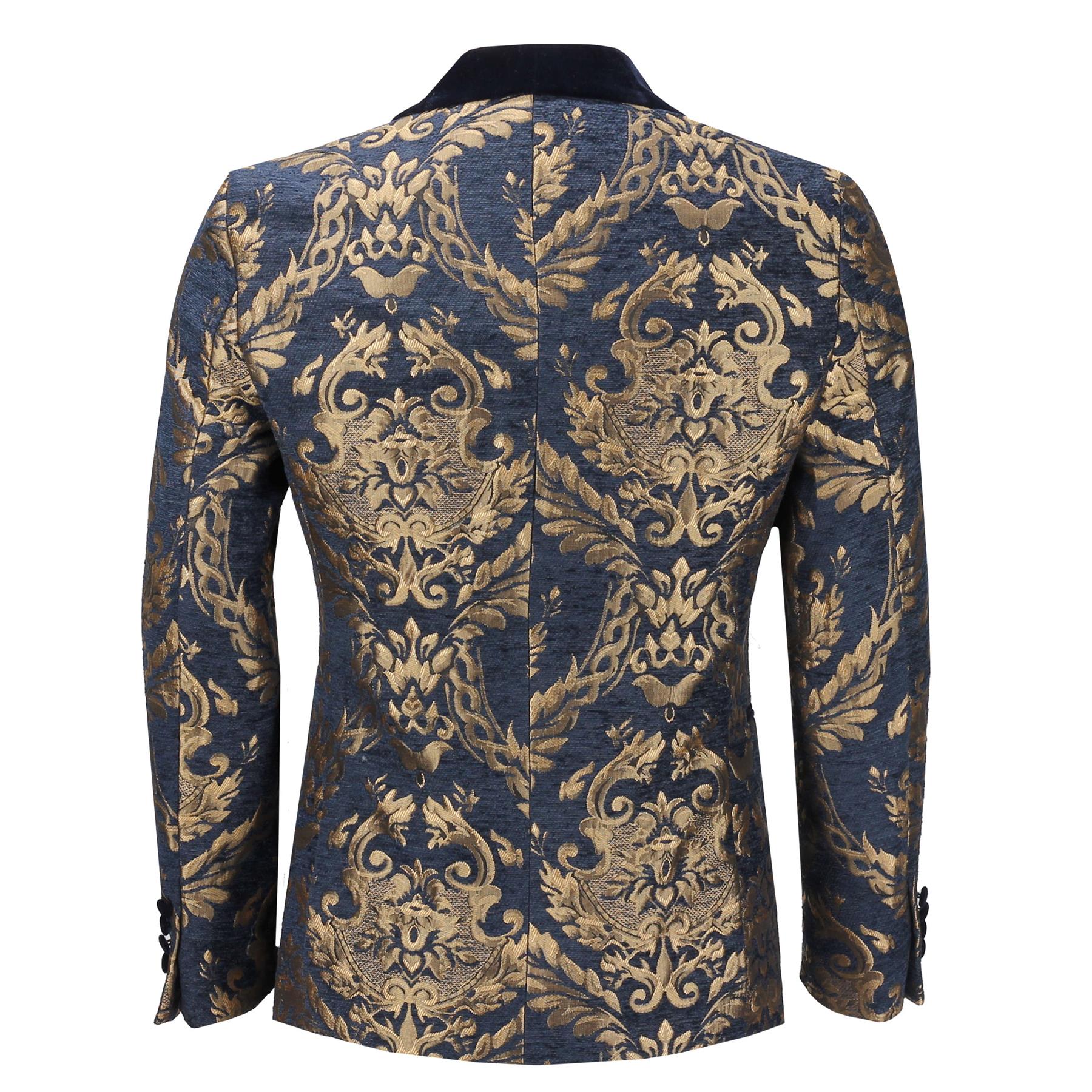 GOLDBROKAT AUF JACQUARD-BLAZER MIT Flockigem Marineblauem Samtrevers