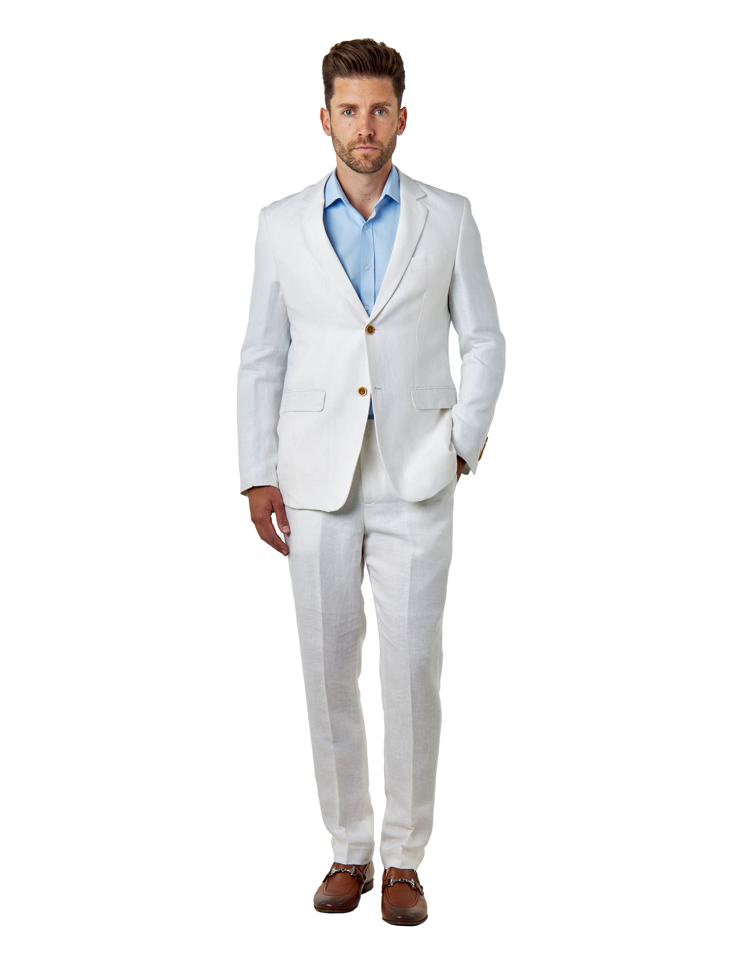 RAY – Off White Herringbone Linen Tailored Fit Suit