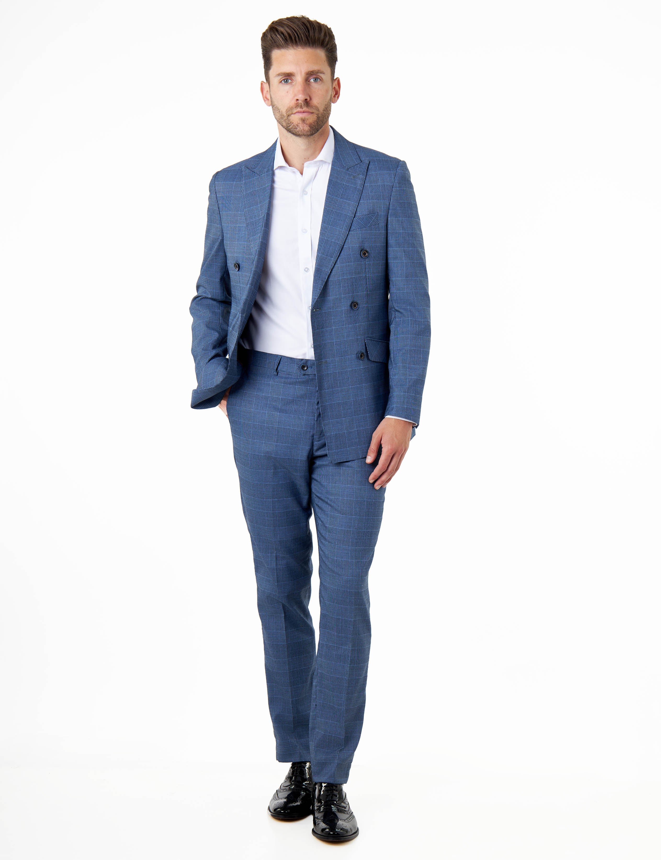 EKON - Blue Double Breasted Prince of Wales Check Suit