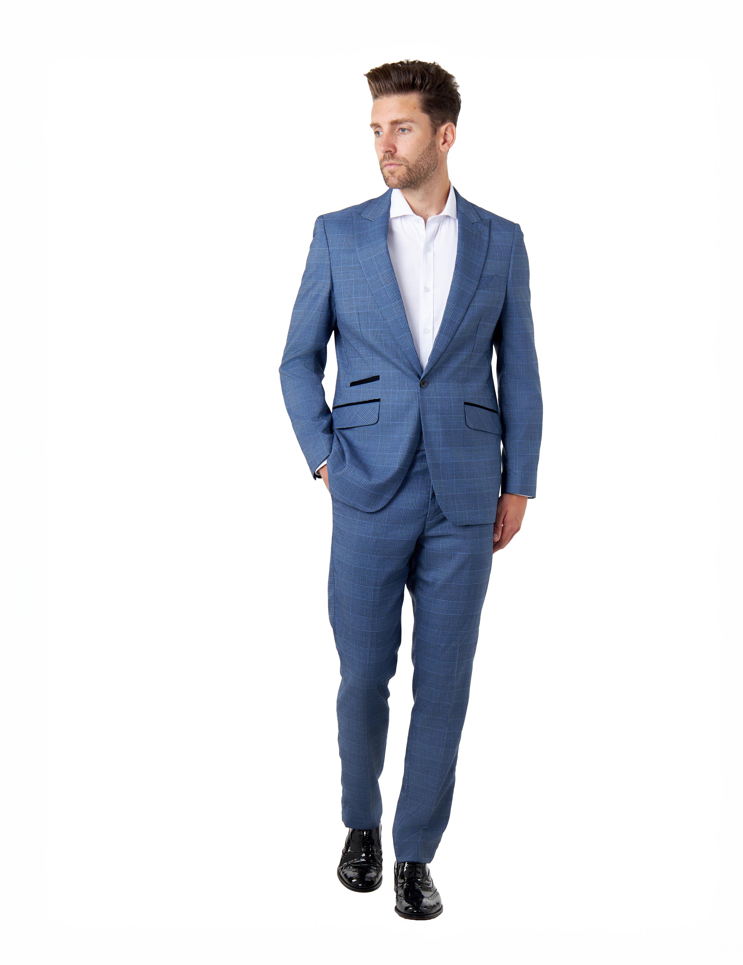 EKON – Blue Price of Wales Check Tailored Suit Jacket