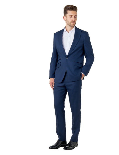 EKON - Navy Prince of Wales Check Suit Tailored Fit