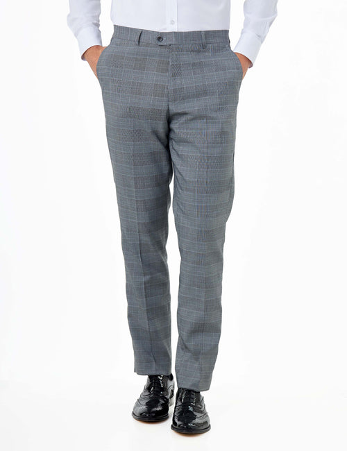 Ekon – Tailored Prince of Wales Check Grey Suit Trousers