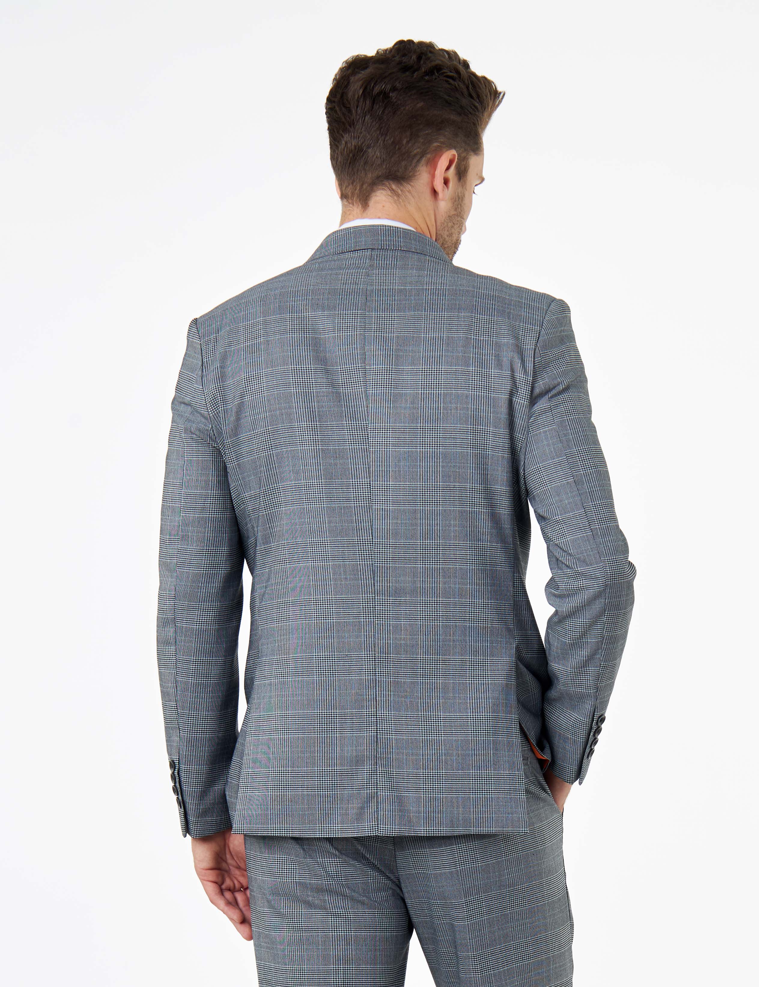 EKON – Grey Prince of Wales Check Double Breasted Suit Jacket