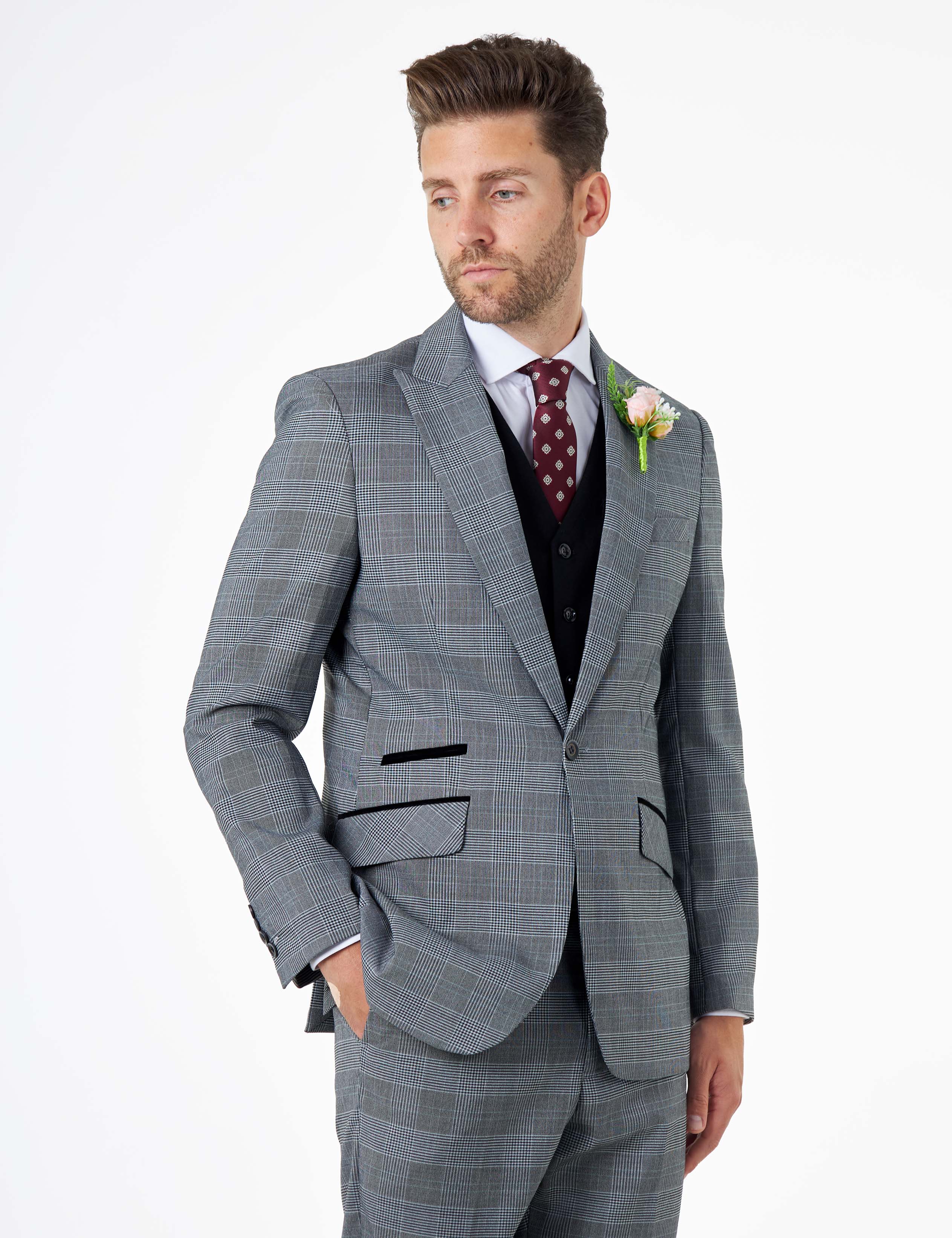 Mens Grey Price of Wales Check Tailored Fit Suit Jacket Blazer