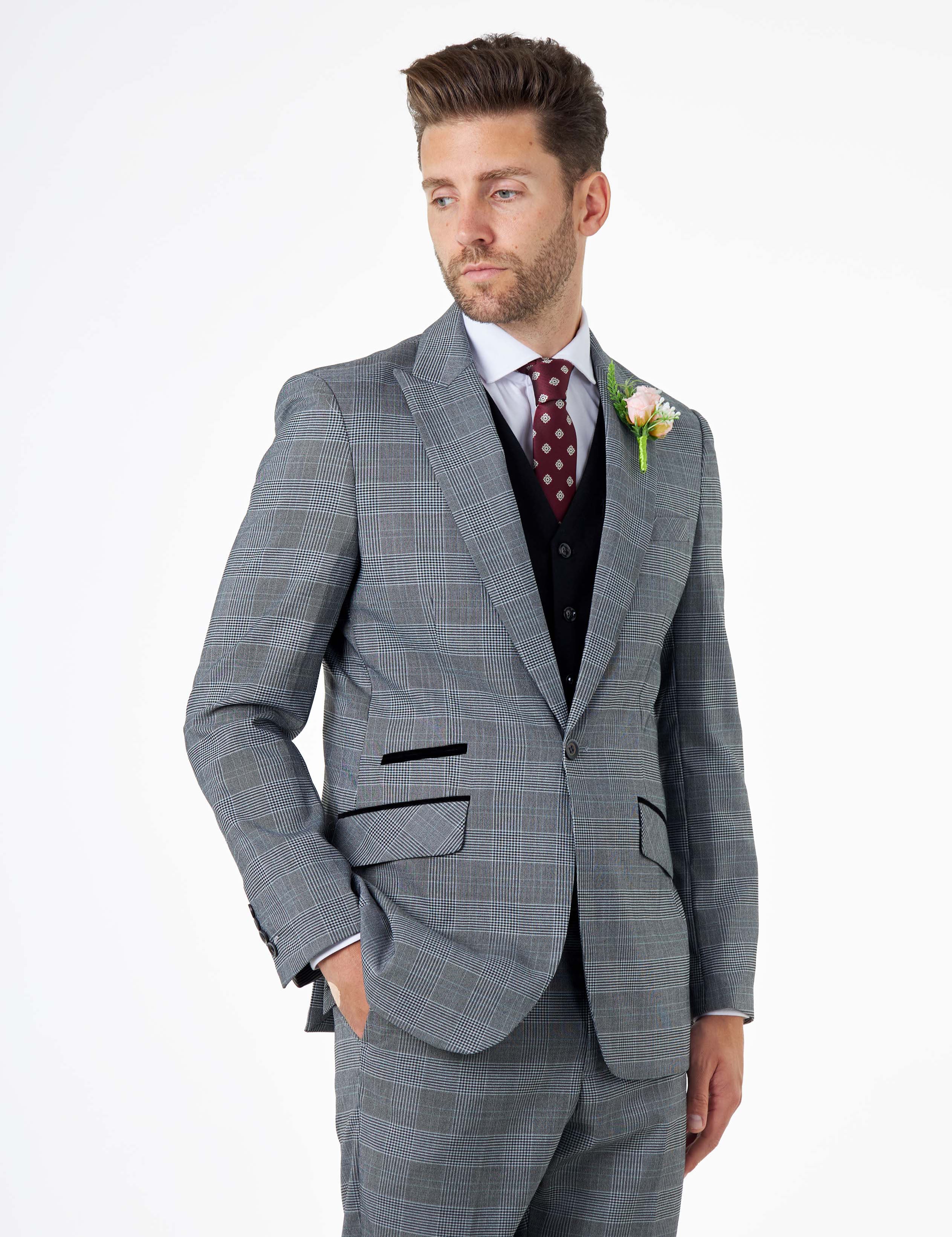 EKON - Grey Prince of Wales Check Wedding Suit