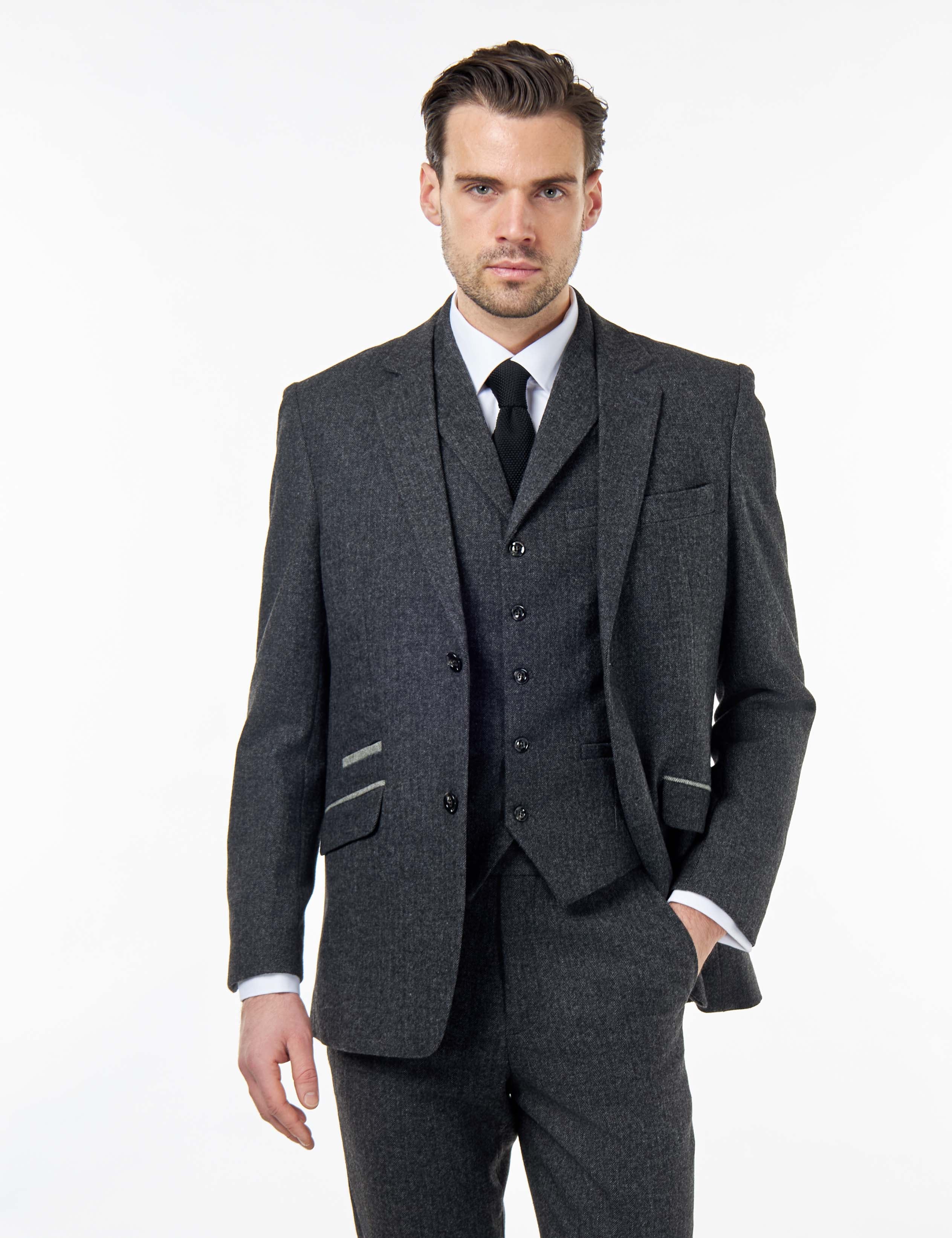 BRUCE – TAILORED GREY WOOL RICH SUIT HERRINGBONE