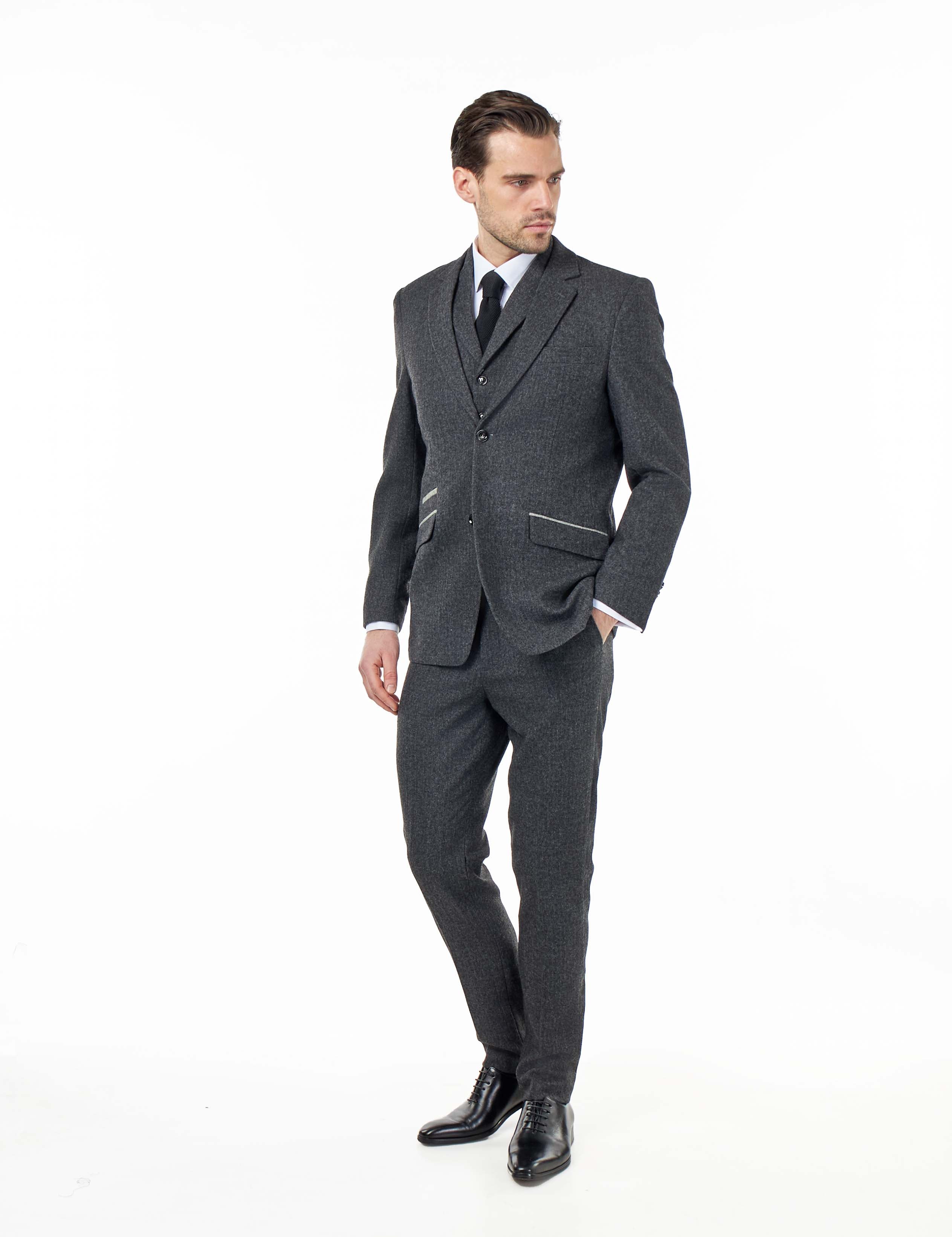 BRUCE – Charcoal Grey Herringbone Wool Jacket