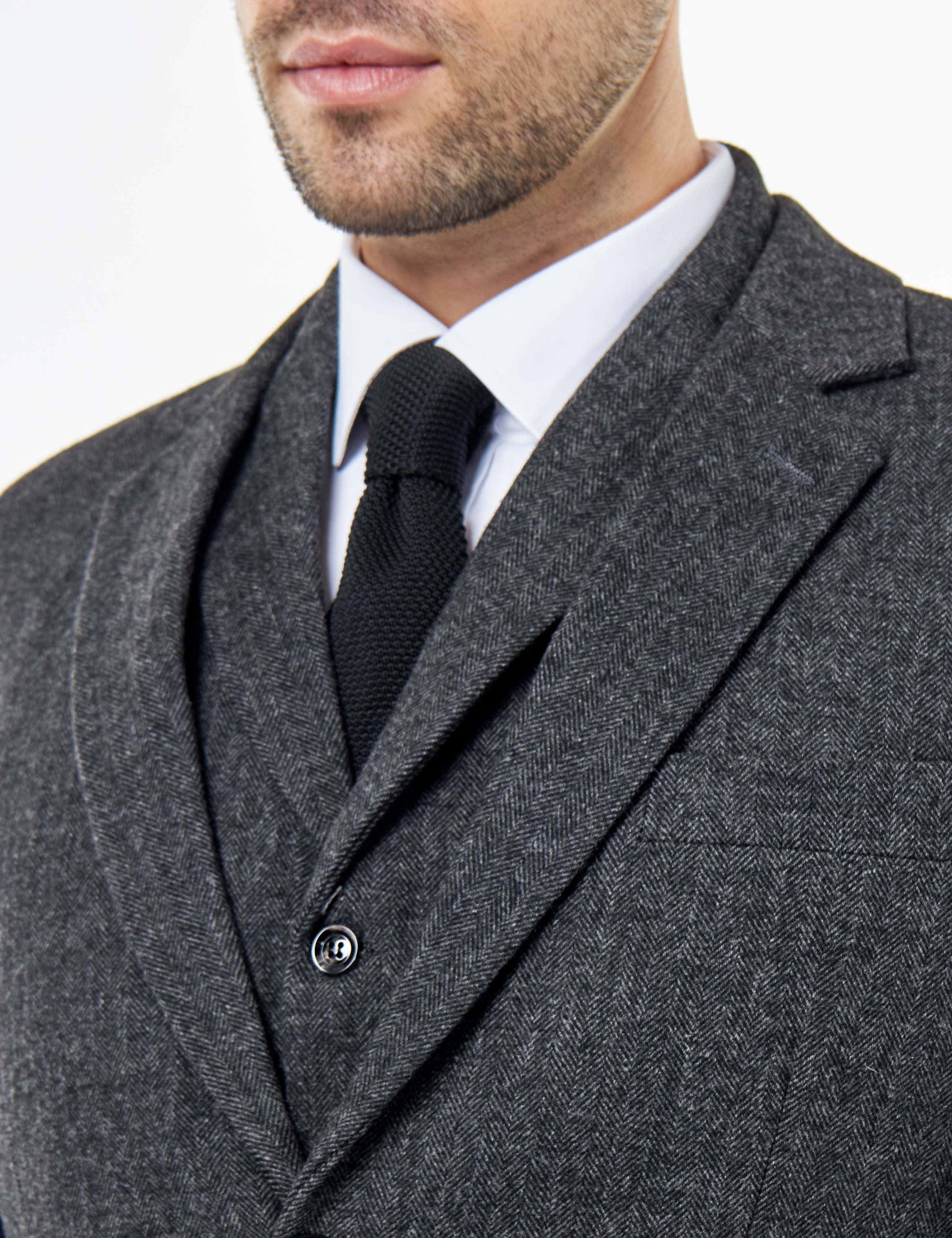 BRUCE – TAILORED GREY WOOL RICH SUIT HERRINGBONE