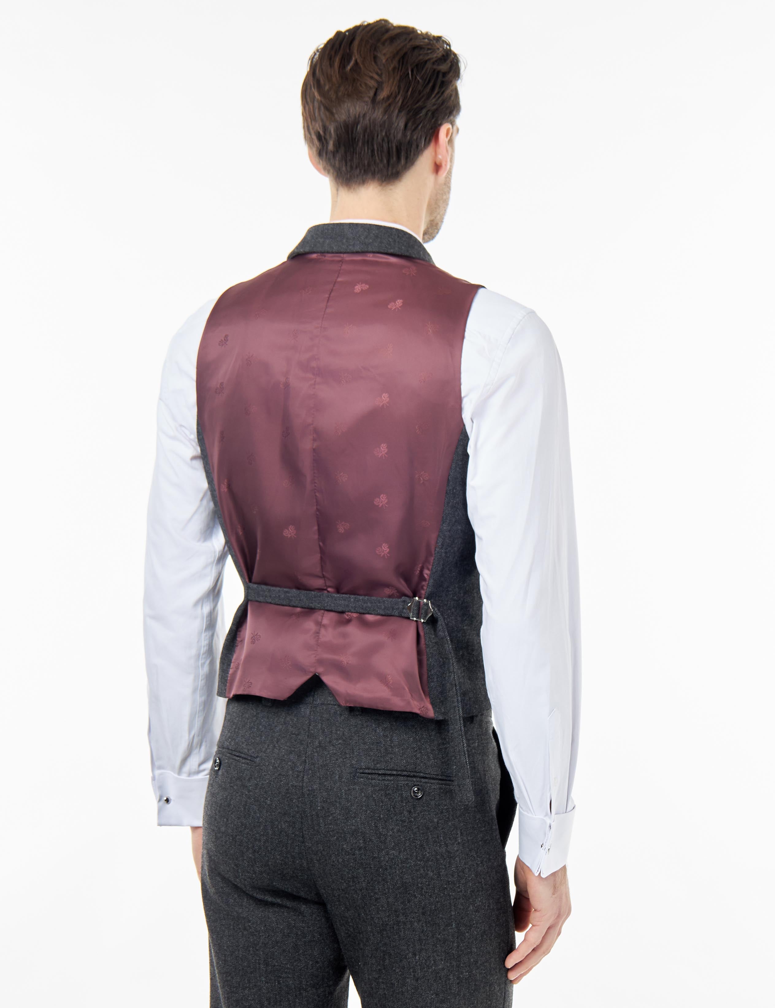 BRUCE – Grey Wool Rich Herringbone Waistcoat