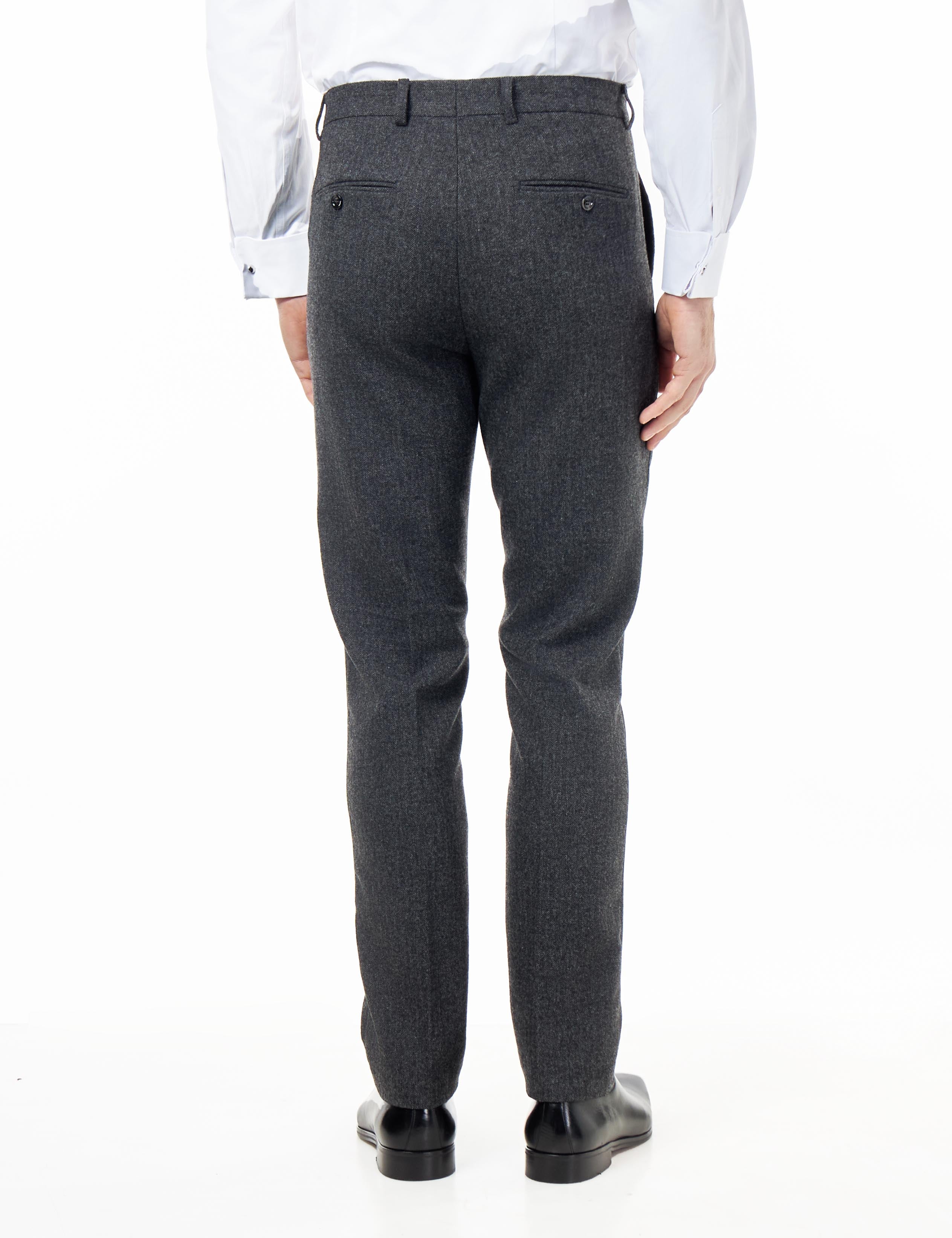 BRUCE – Grey Wool Rich Herringbone Trouser