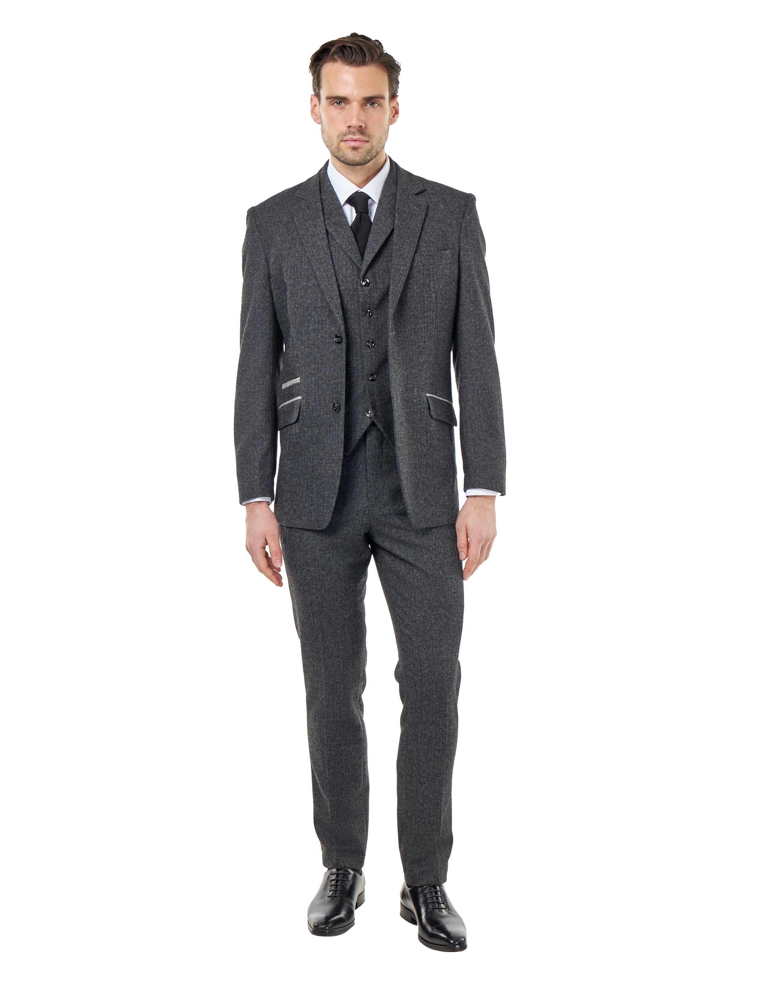 BRUCE – TAILORED GREY WOOL RICH SUIT HERRINGBONE