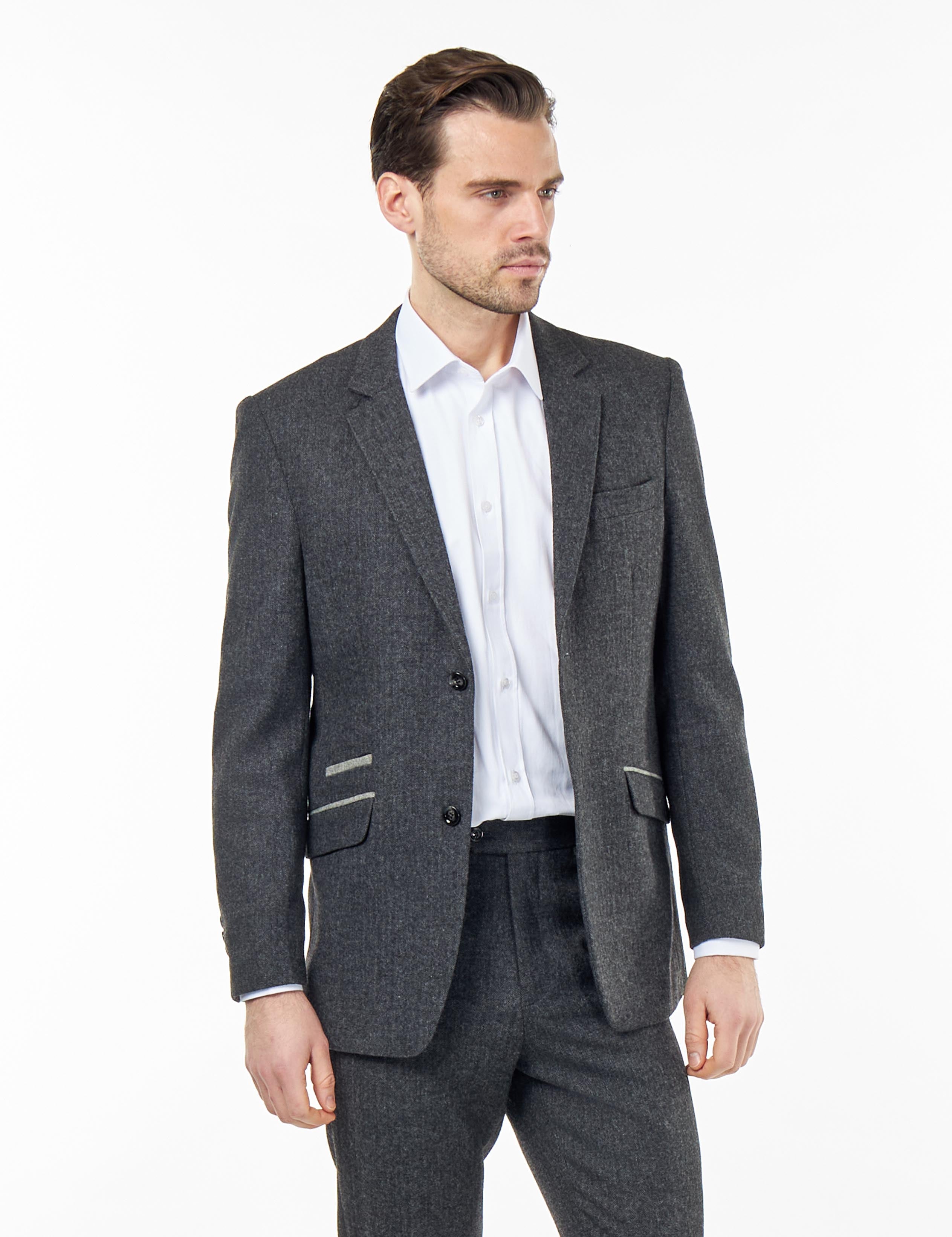 BRUCE – Charcoal Grey Herringbone Wool Jacket