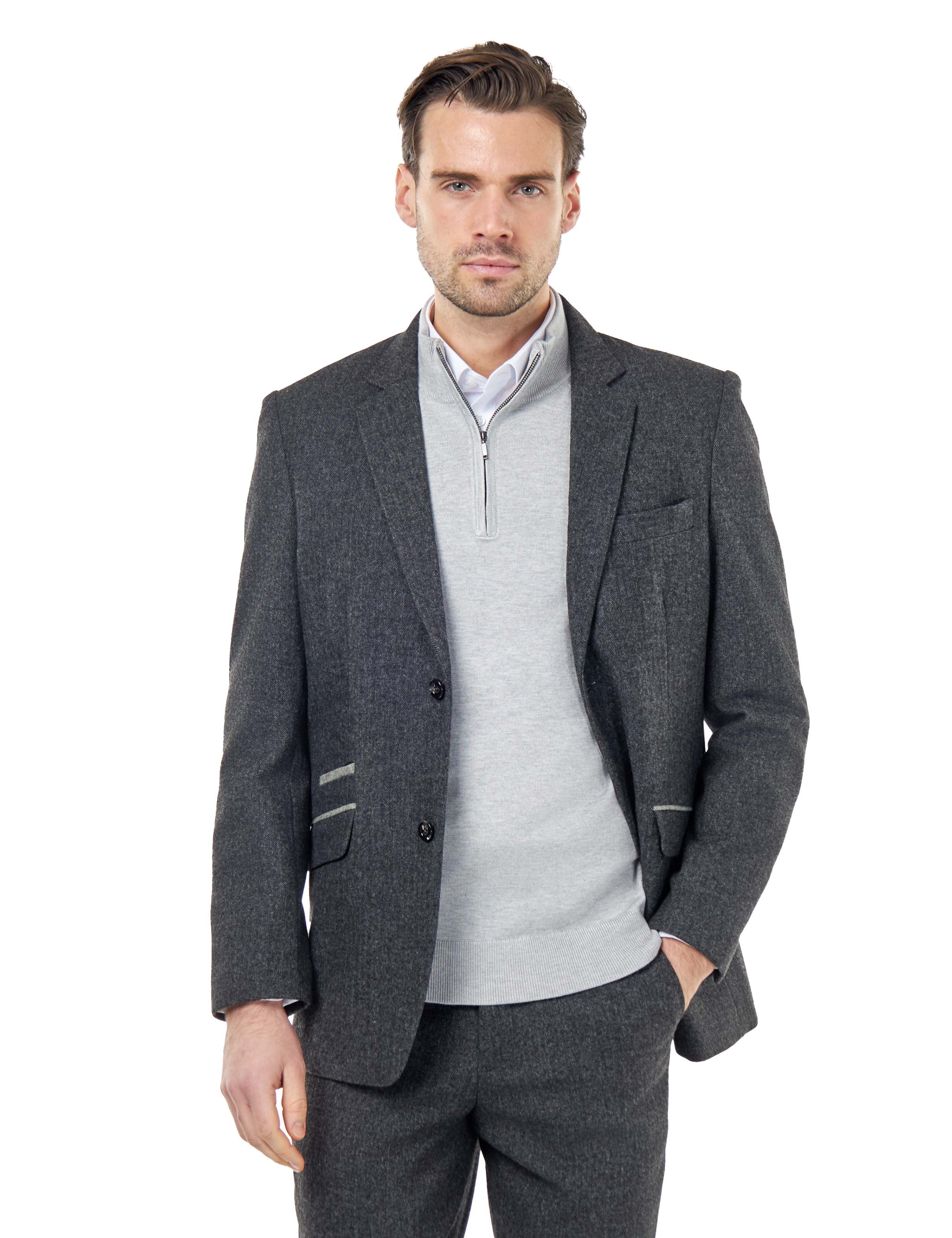 BRUCE – Charcoal Grey Herringbone Wool Jacket