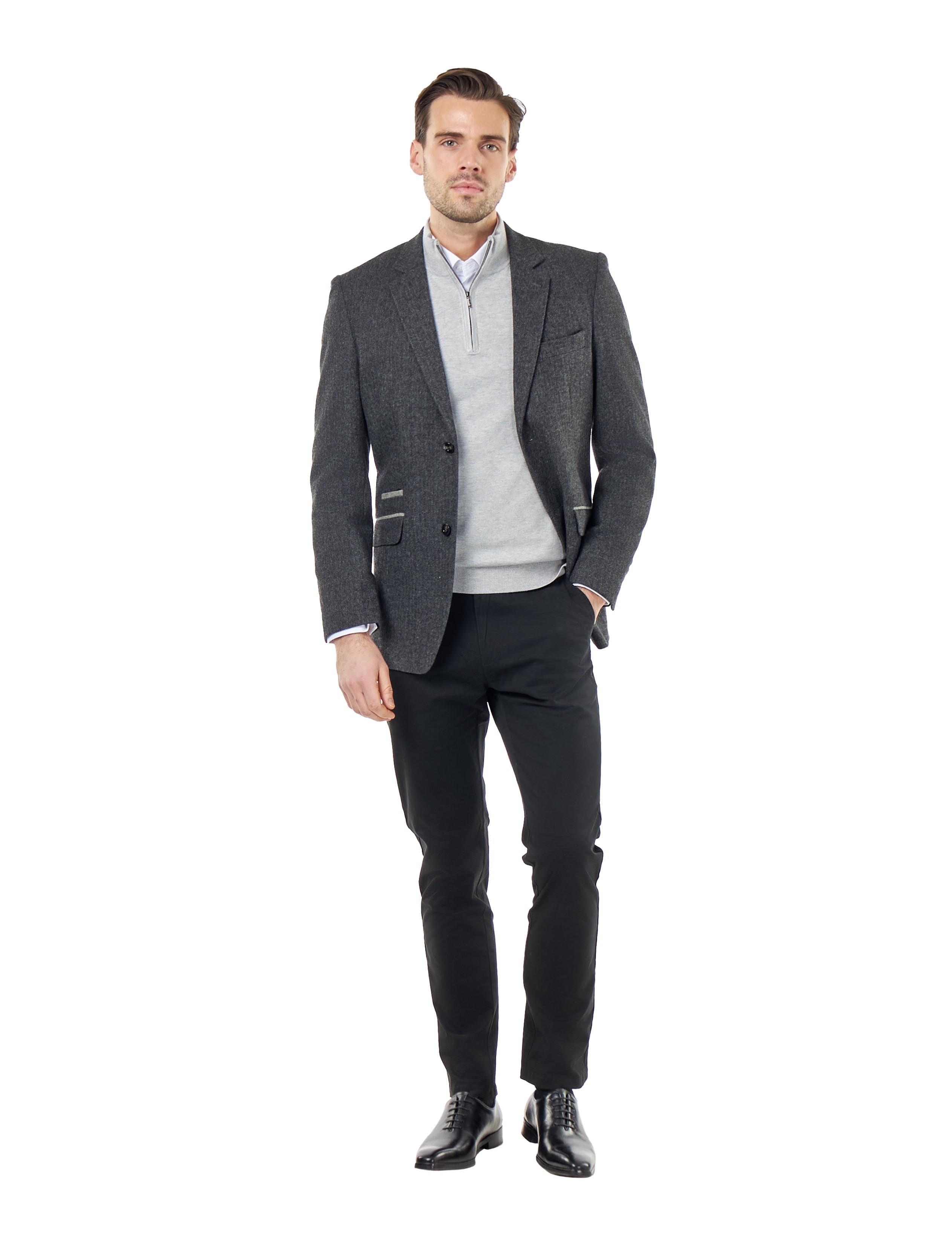 BRUCE – Charcoal Grey Herringbone Wool Jacket