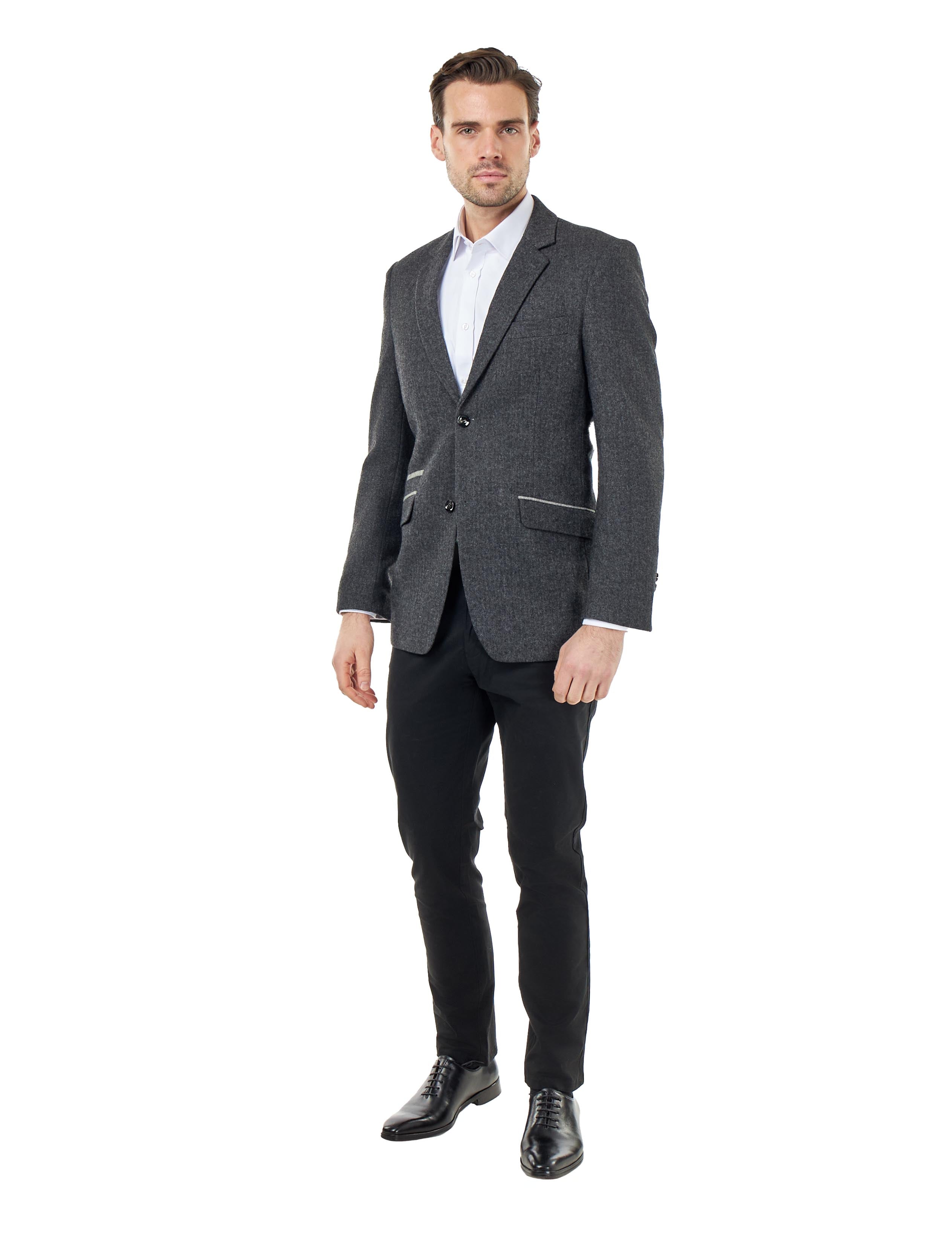 BRUCE – Charcoal Grey Herringbone Wool Jacket