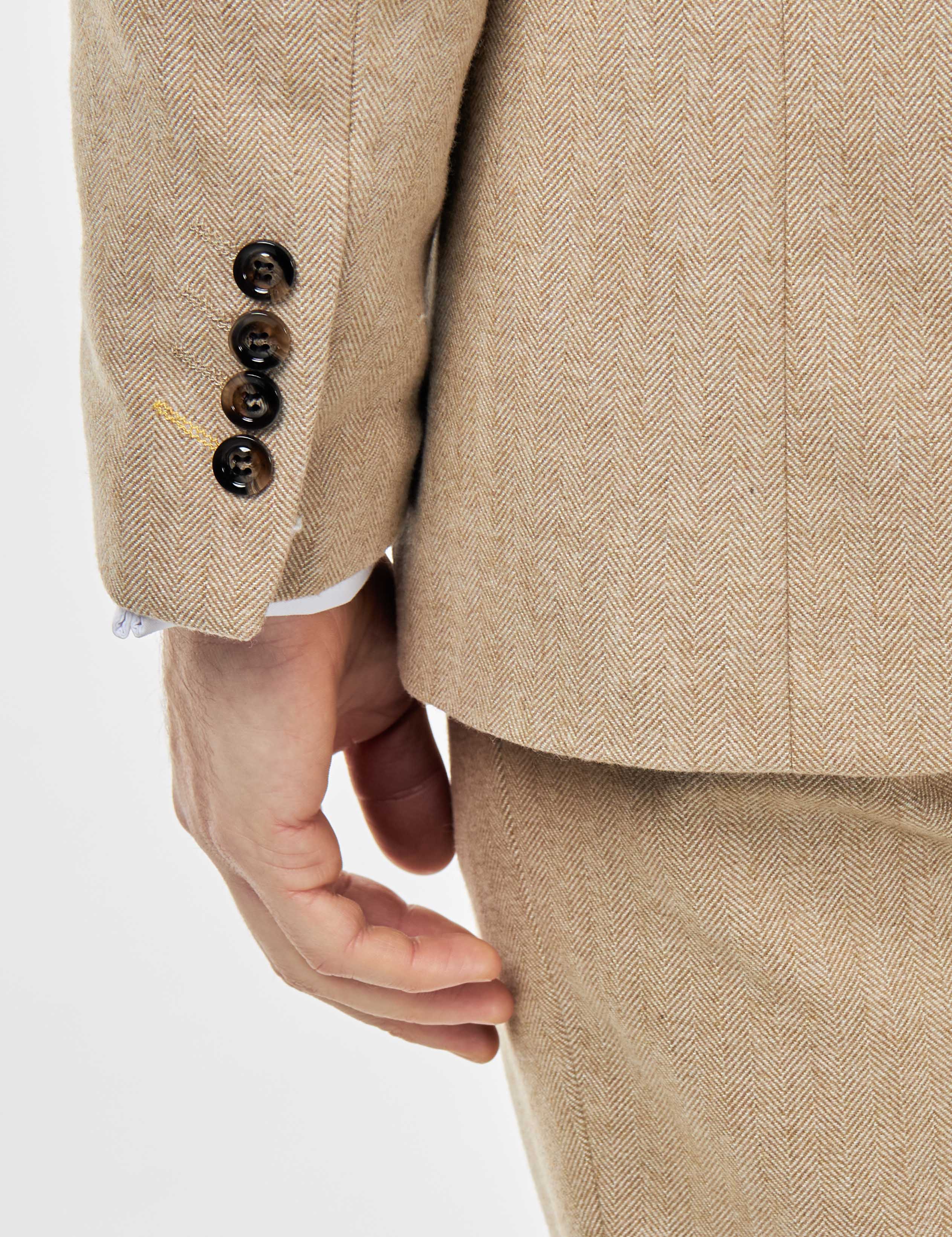 BRUCE – Stone Herringbone Tailored Wool Jacket