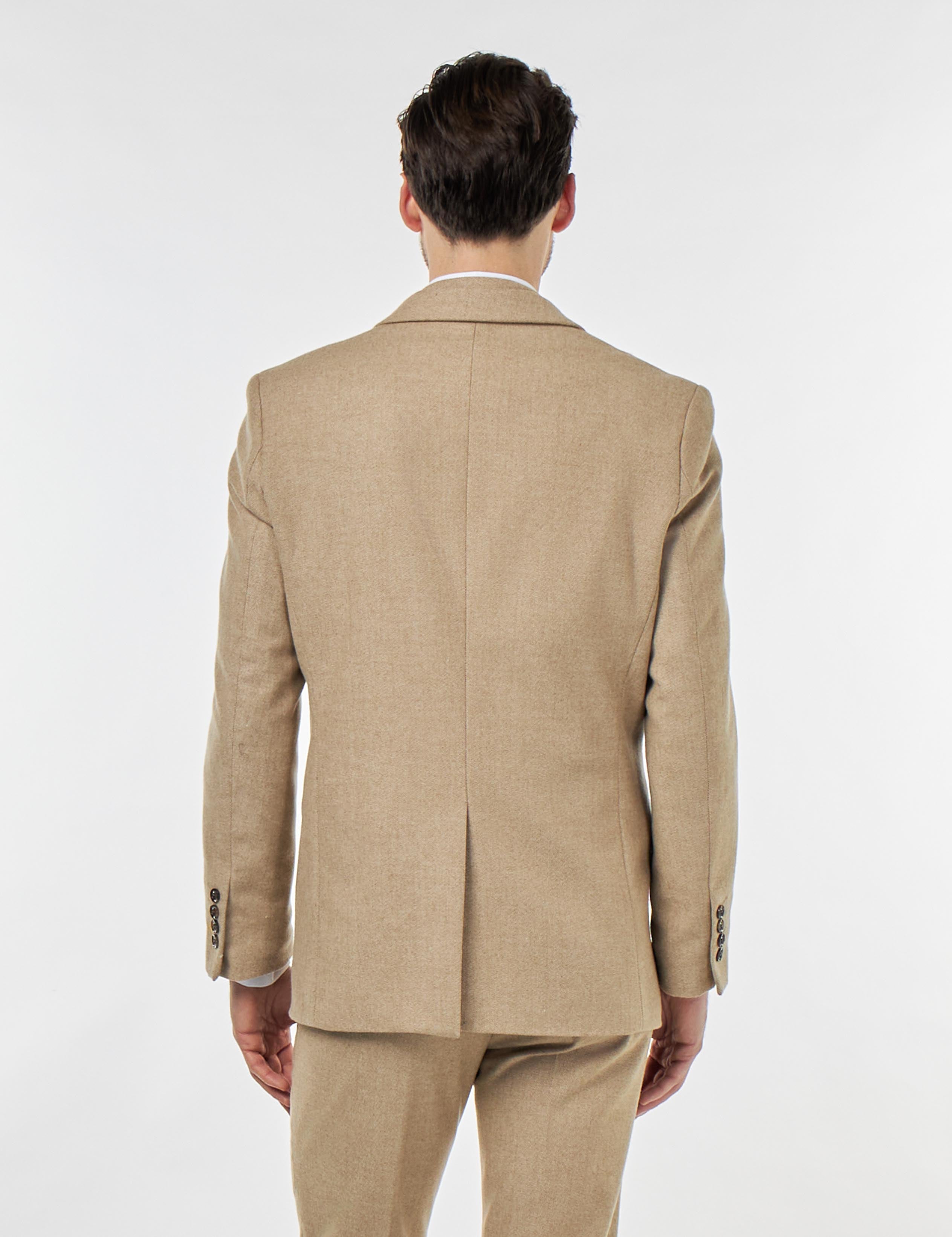 BRUCE – TAILORED 3 PIECE SUIT IN WOOL RICH STONE HERRINGBONE