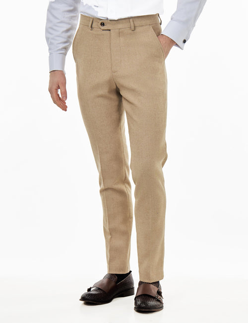 BRUCE – Stone Wool Rich Herringbone Trouser