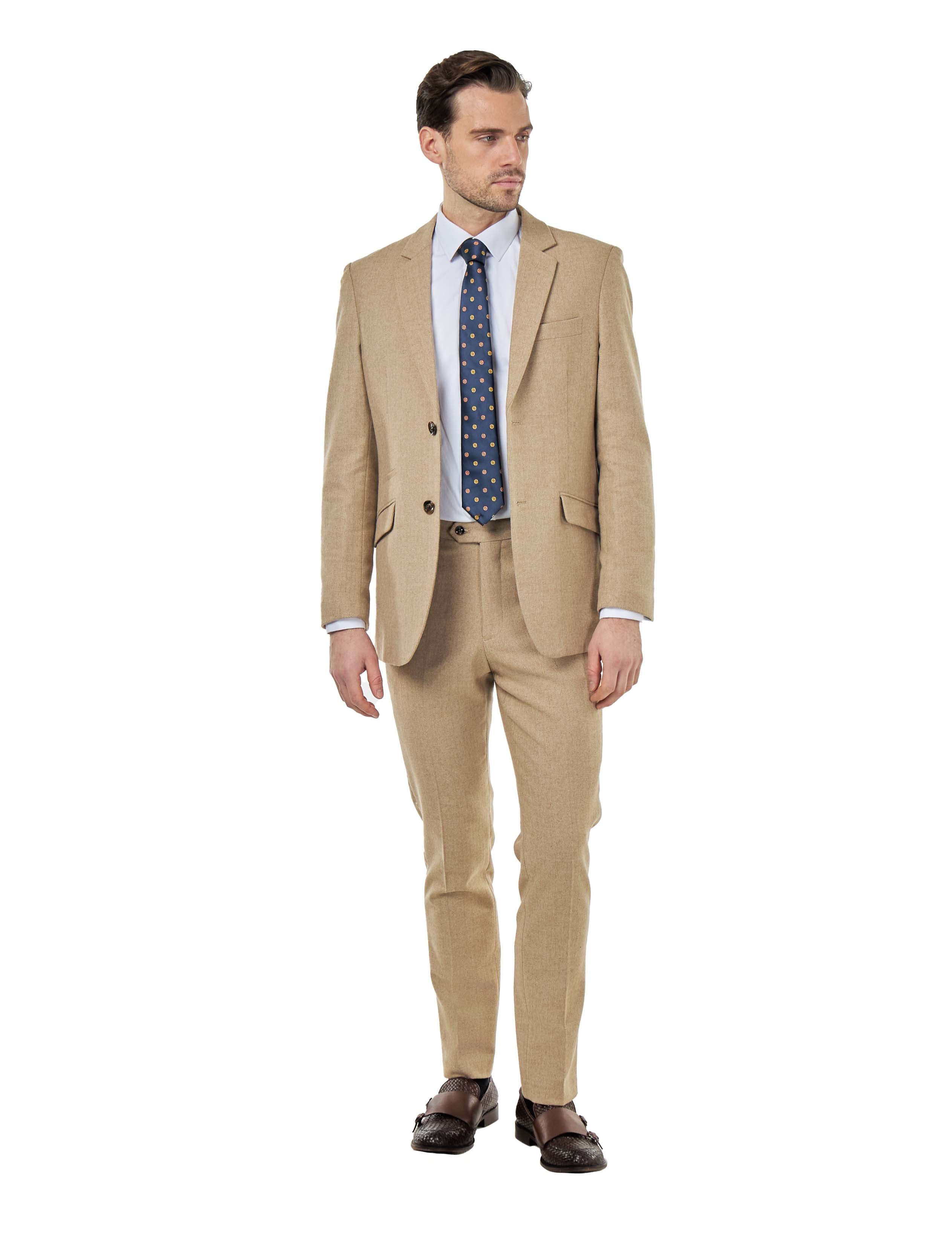 BRUCE – TAILORED WOOL RICH STONE HERRINGBONE SUIT -2 PIECE