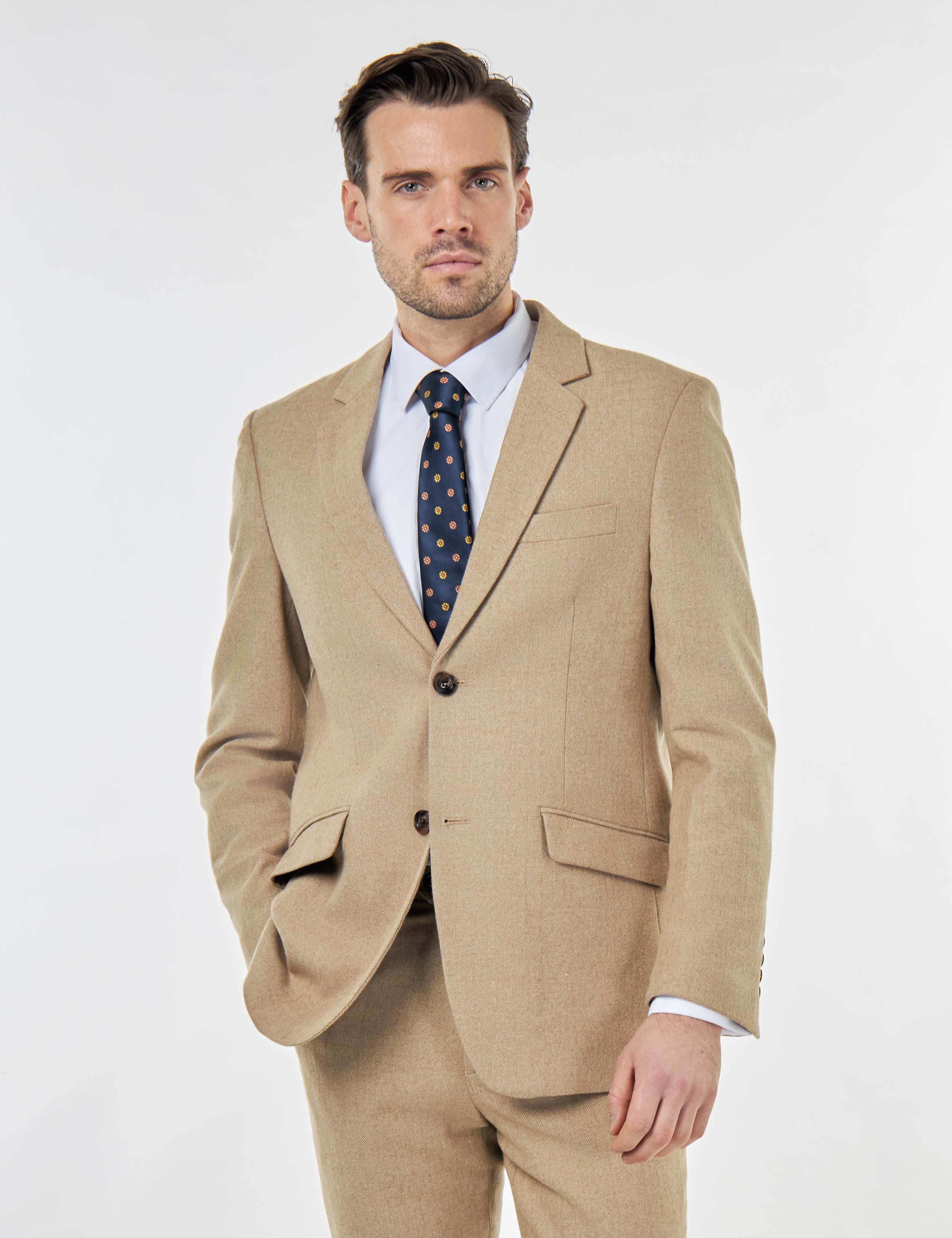 BRUCE – TAILORED WOOL RICH STONE HERRINGBONE SUIT -2 PIECE