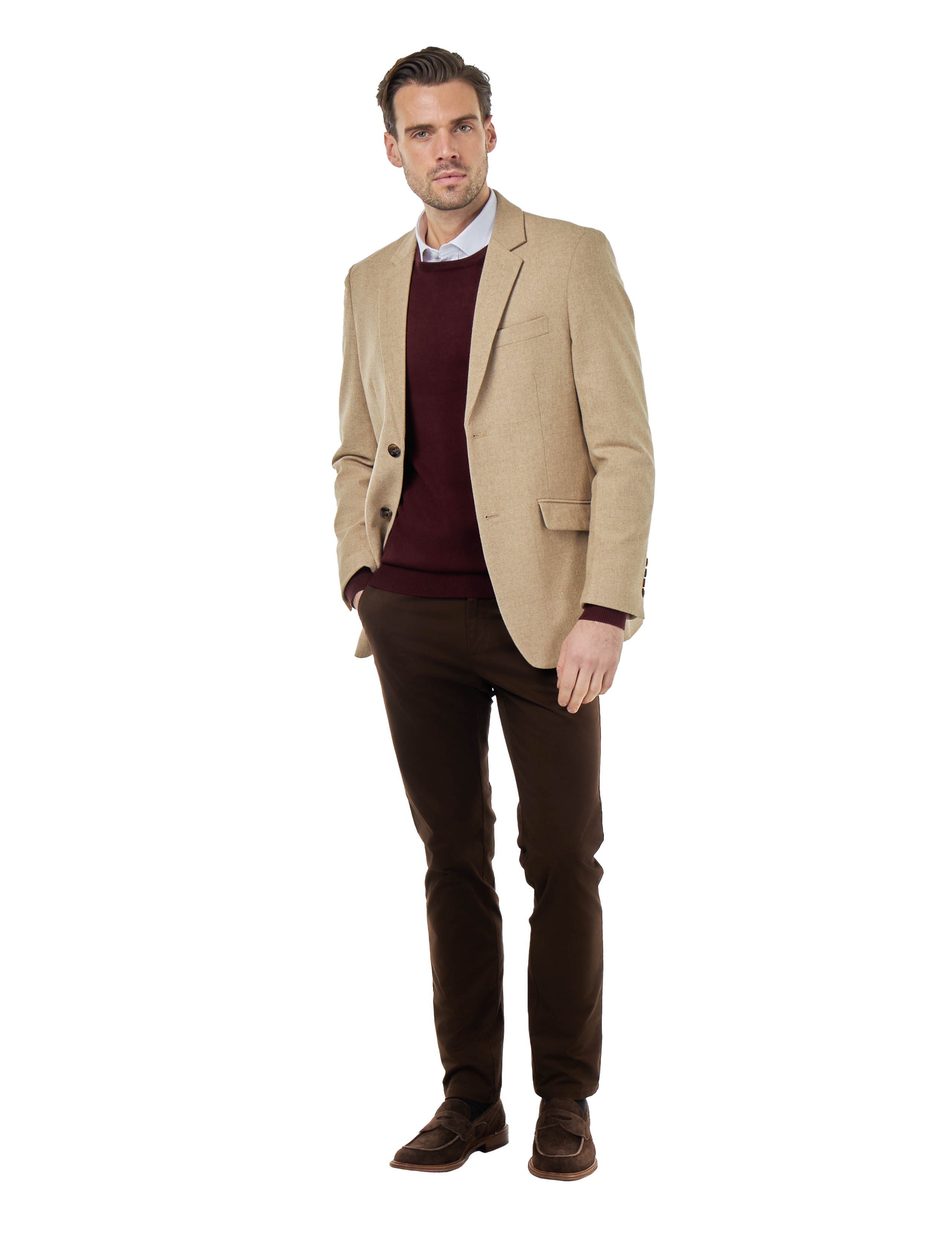 BRUCE – Stone Herringbone Tailored Wool Jacket