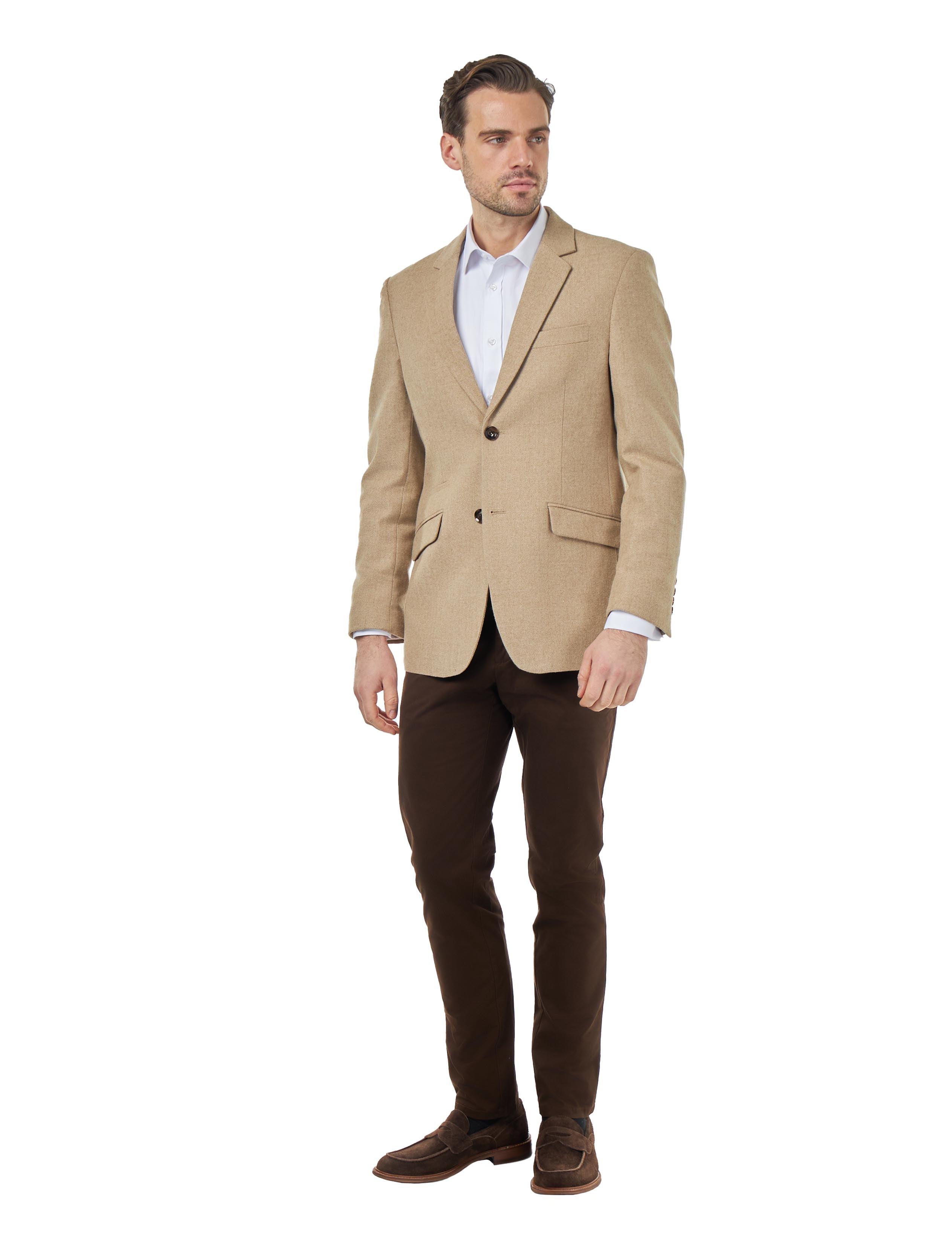 BRUCE – Stone Herringbone Tailored Wool Jacket