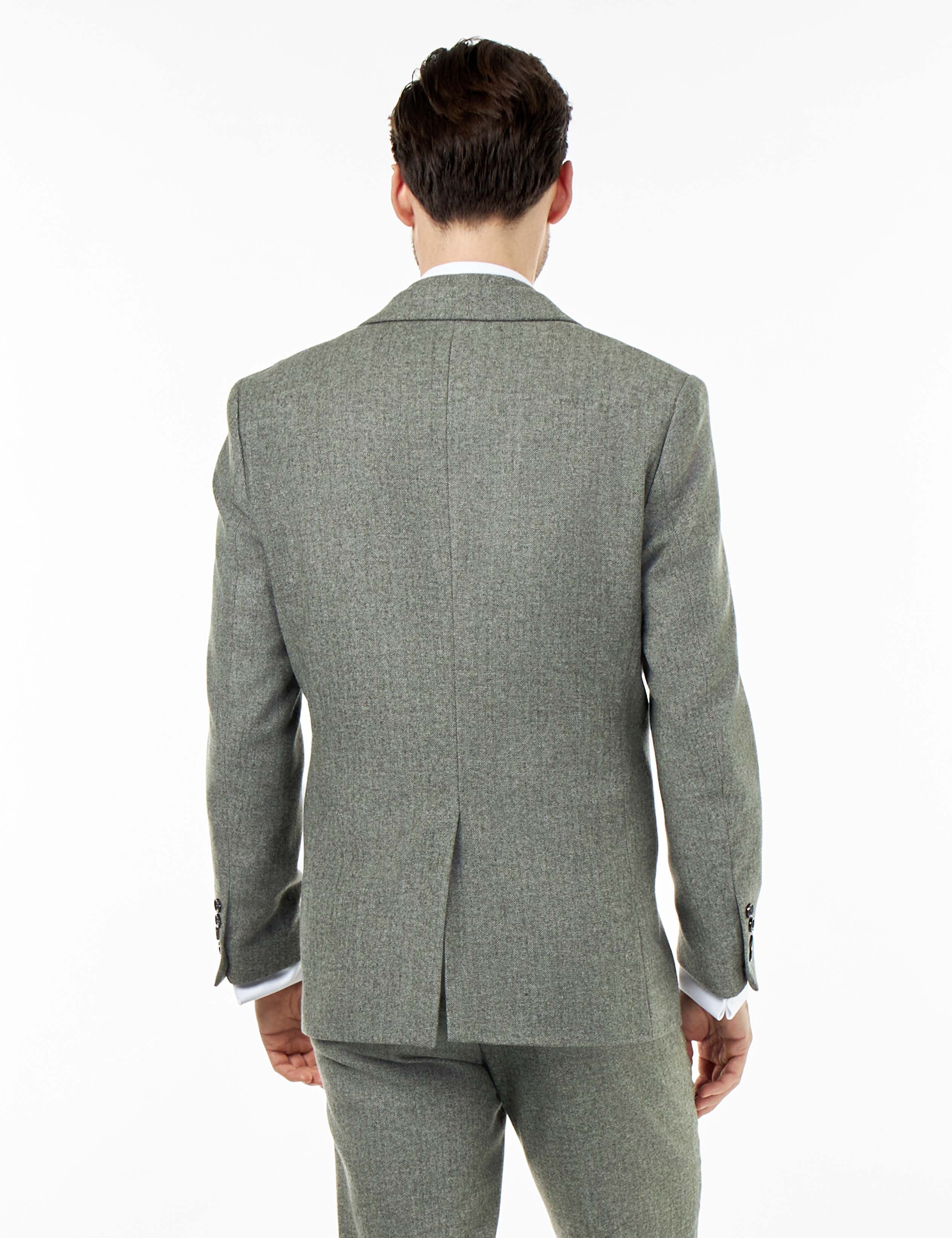 BRUCE – TAILORED SAGE GREEN WOOL RICH SUIT HERRINGBONE