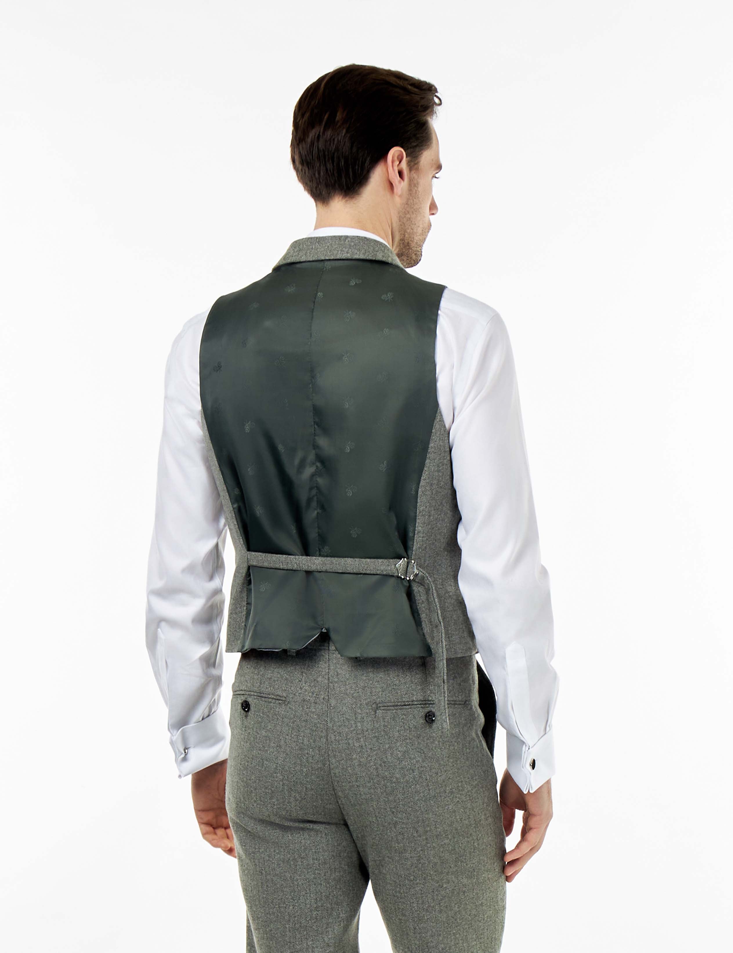 BRUCE – Sage Green Wool Rich Herringbone Waistcoat