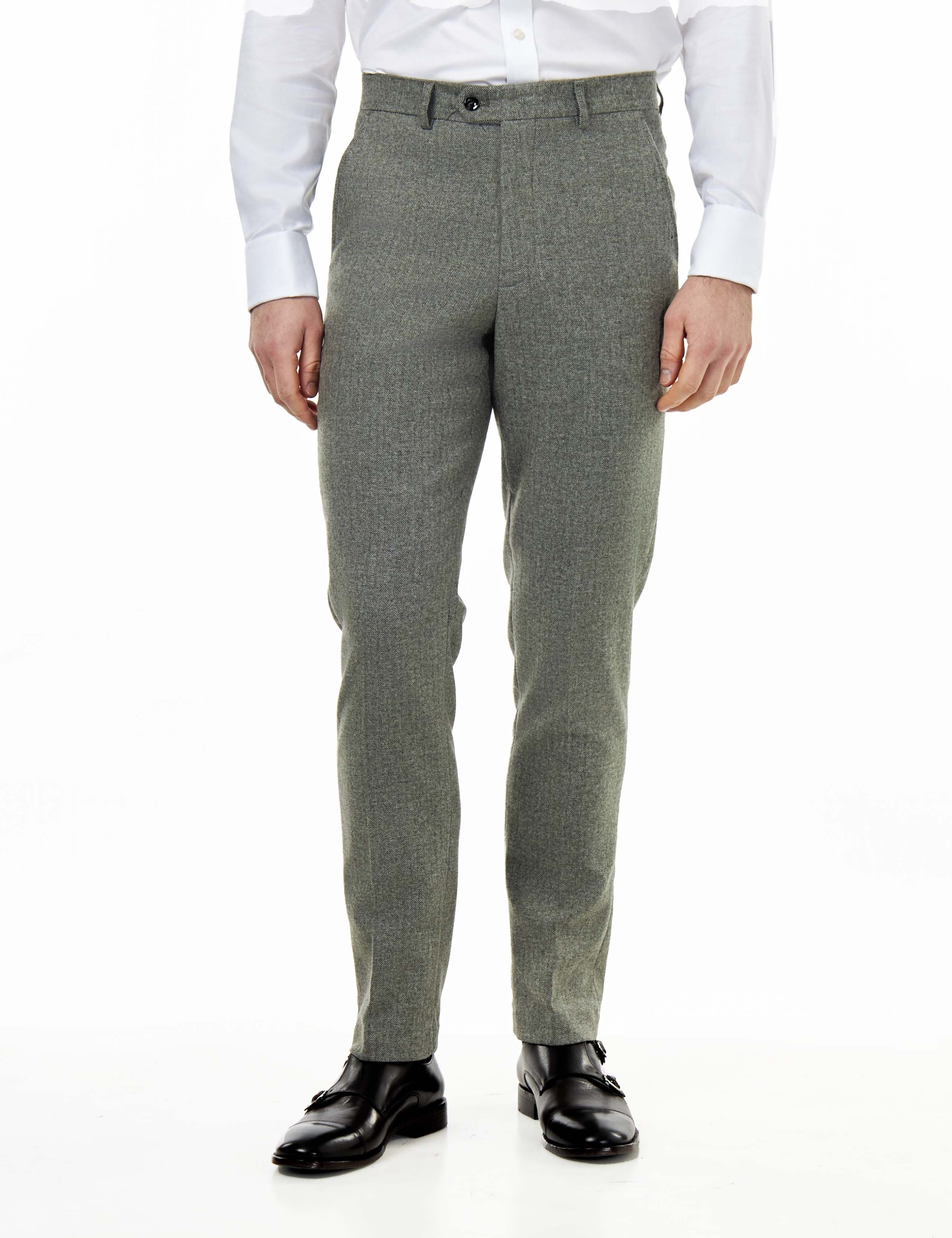 BRUCE – Sage Green Wool Rich Herringbone Trouser