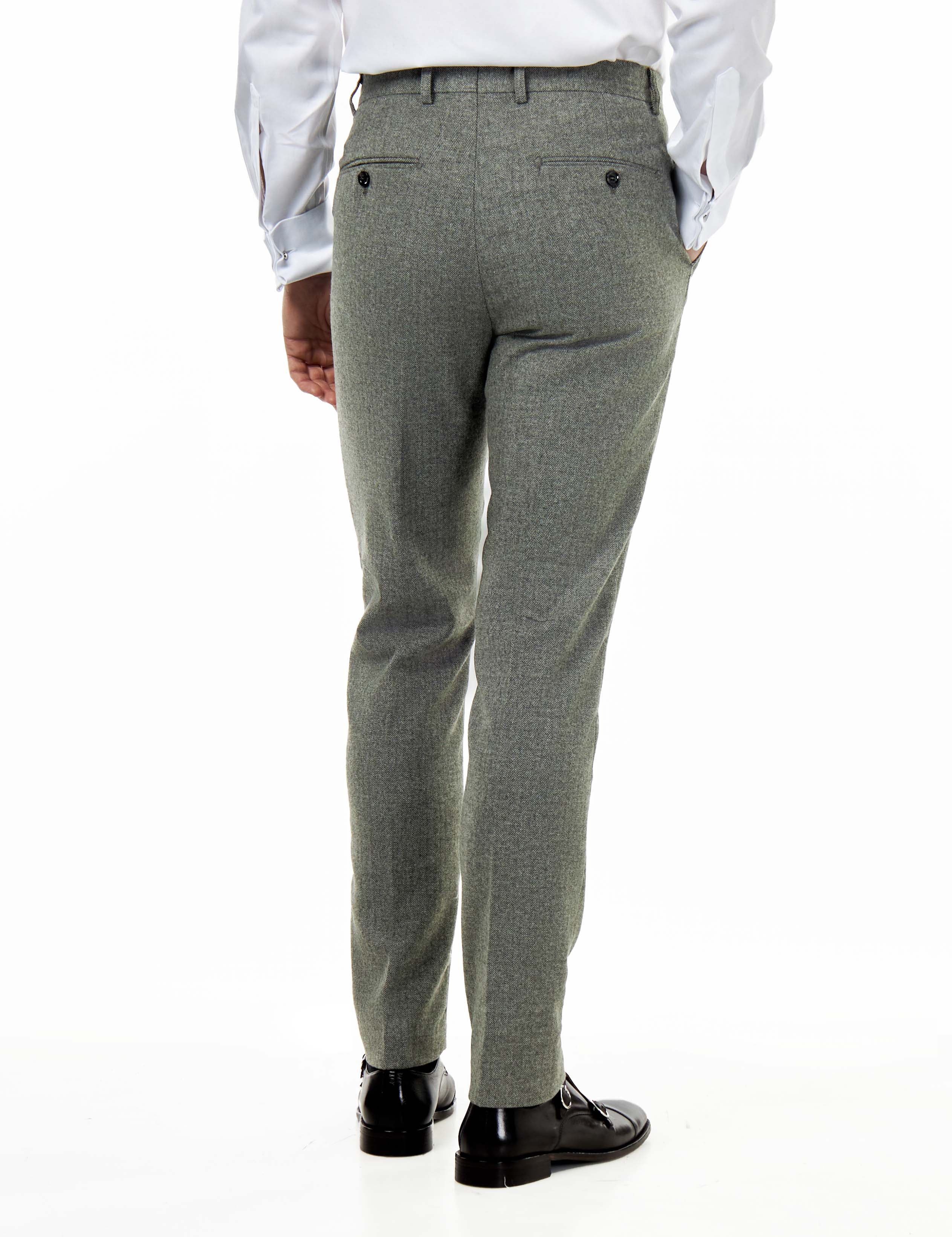 BRUCE – Sage Green Wool Rich Herringbone Trouser