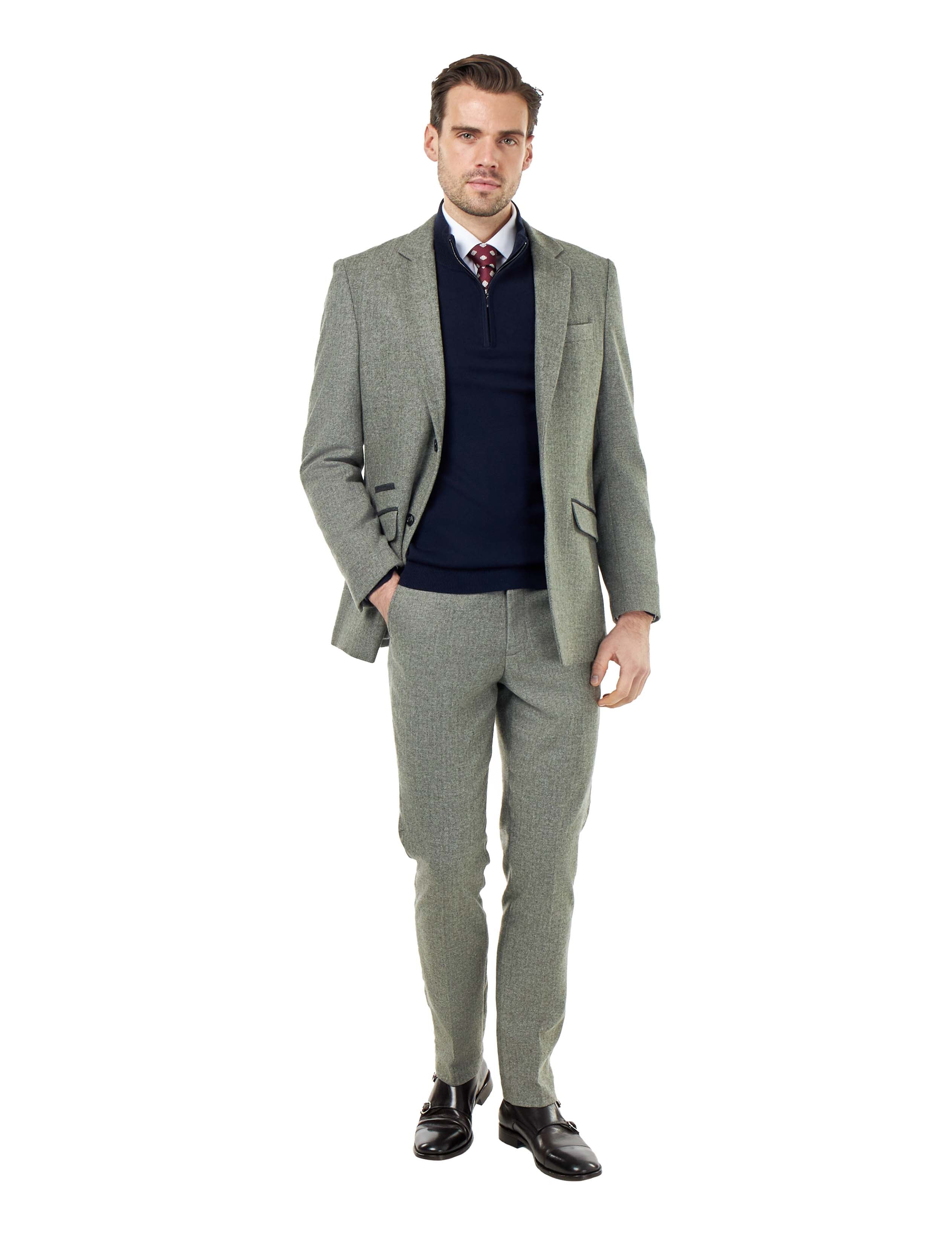 BRUCE – Sage Green Herringbone Wool Jacket