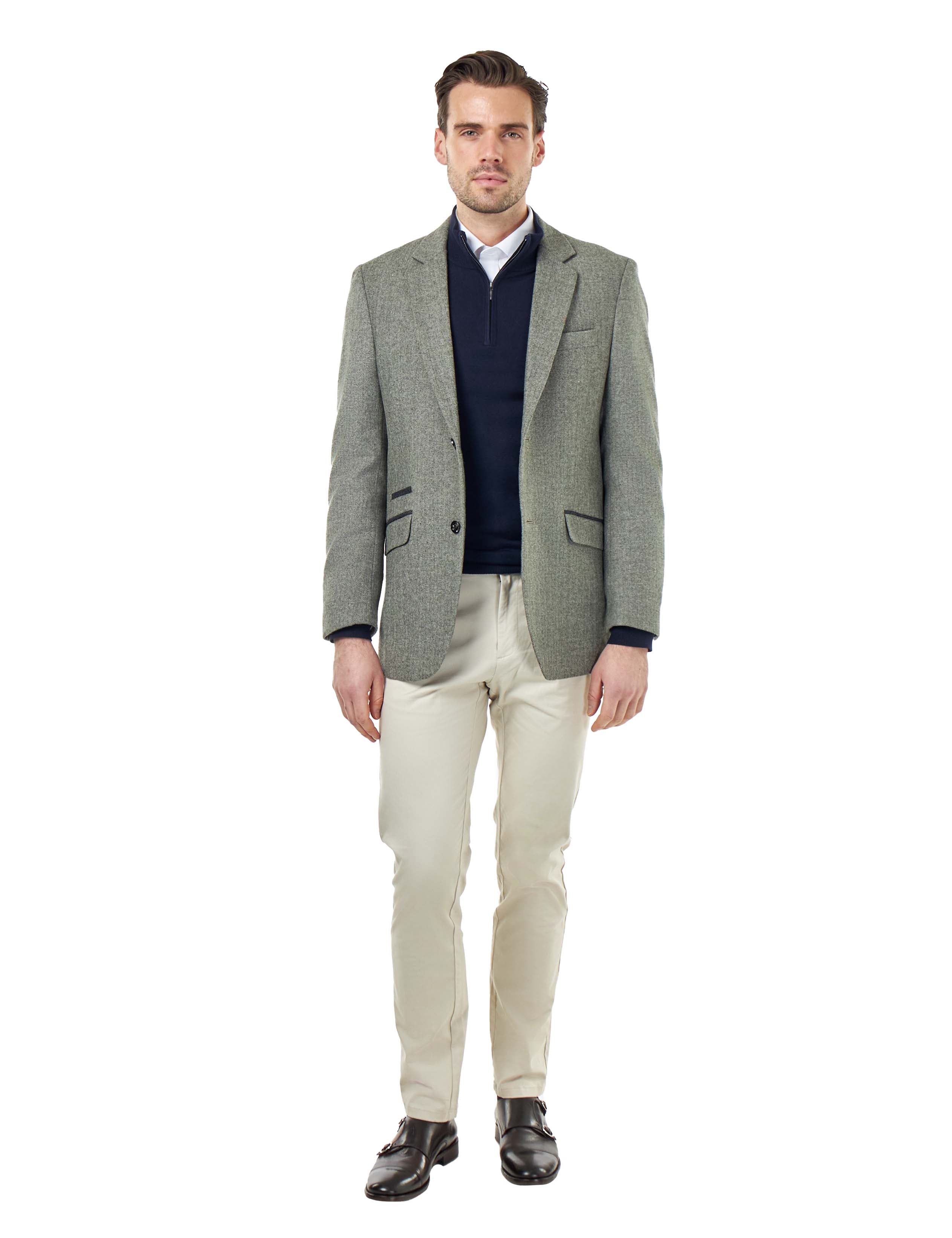 BRUCE – Sage Green Herringbone Wool Jacket