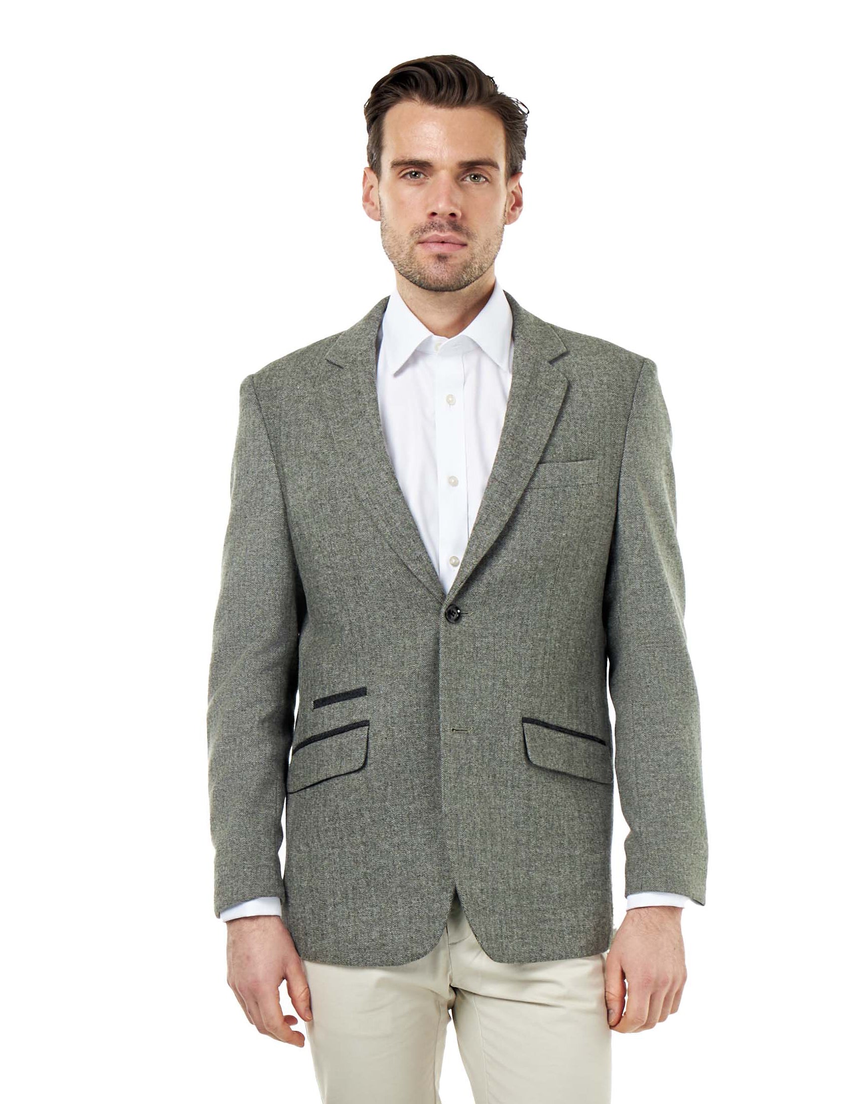 BRUCE – Sage Green Herringbone Wool Jacket