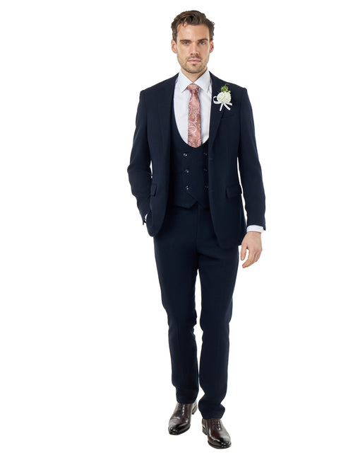 ZAK - NAVY BLUE HONEYCOMB TAILORED 3 PIECE SUIT