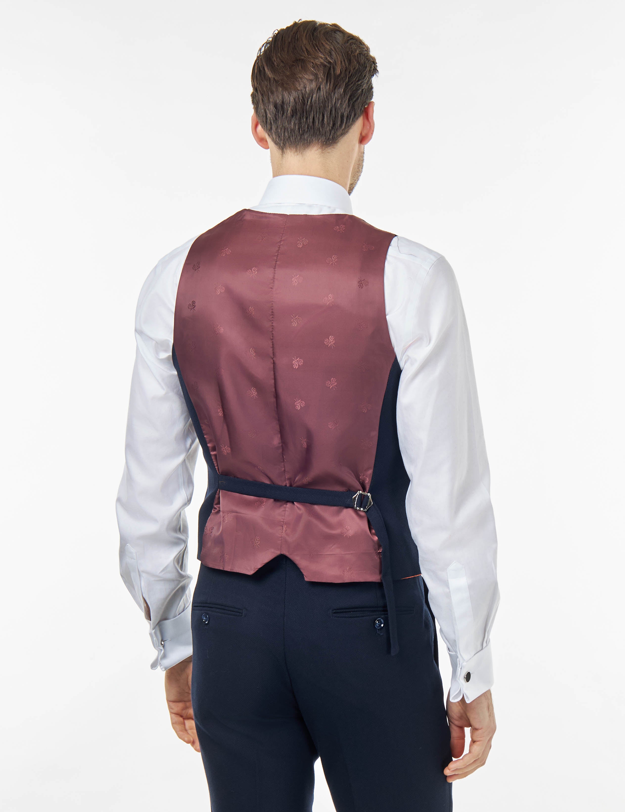 ZAK – NAVY BLUE HONEYCOMB DOUBLE BREASTED SUIT WAISTCOAT