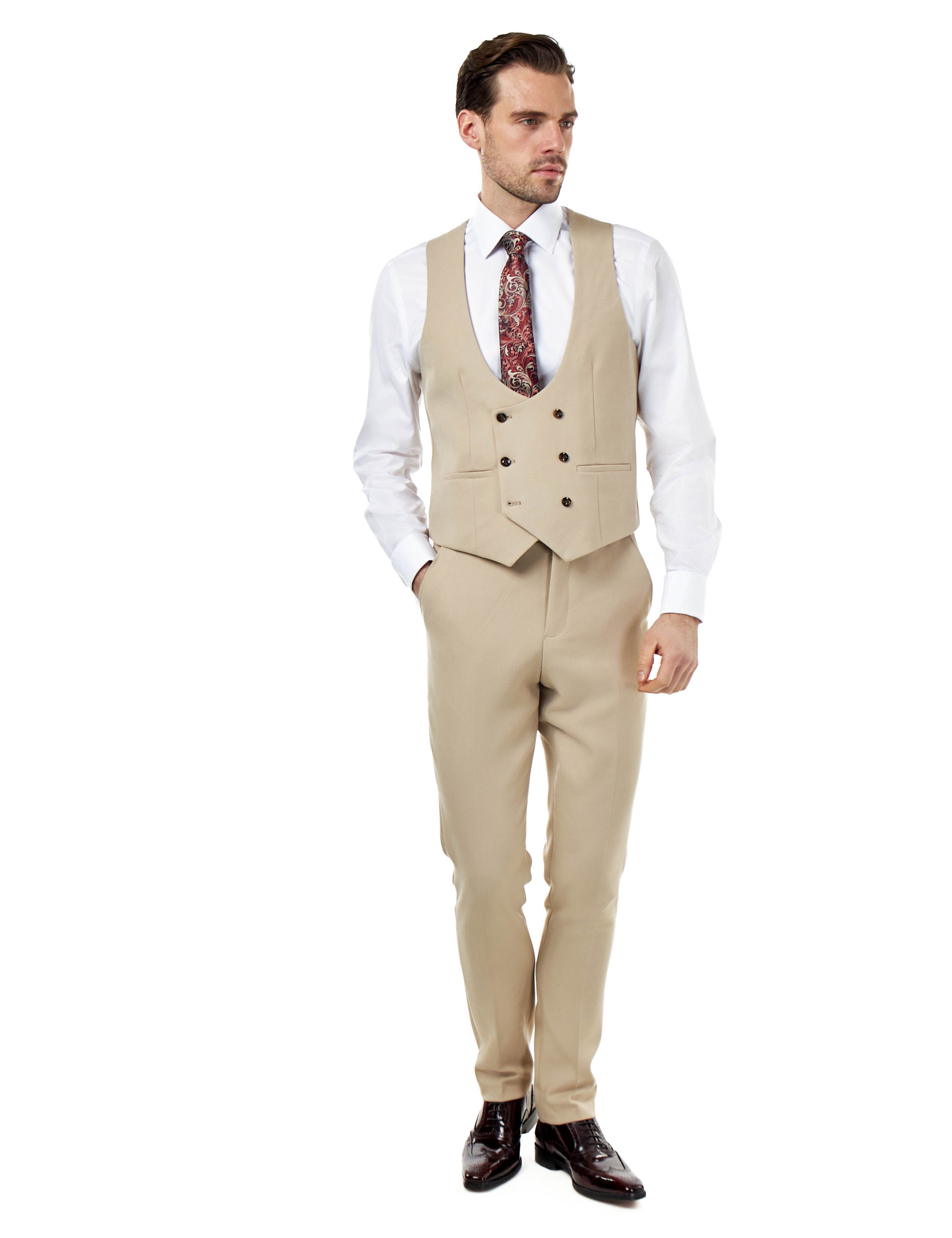 ZAK – STONE HONEYCOMB DOUBLE BREASTED SUIT WAISTCOAT