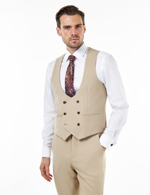 ZAK – STONE HONEYCOMB DOUBLE BREASTED SUIT WAISTCOAT