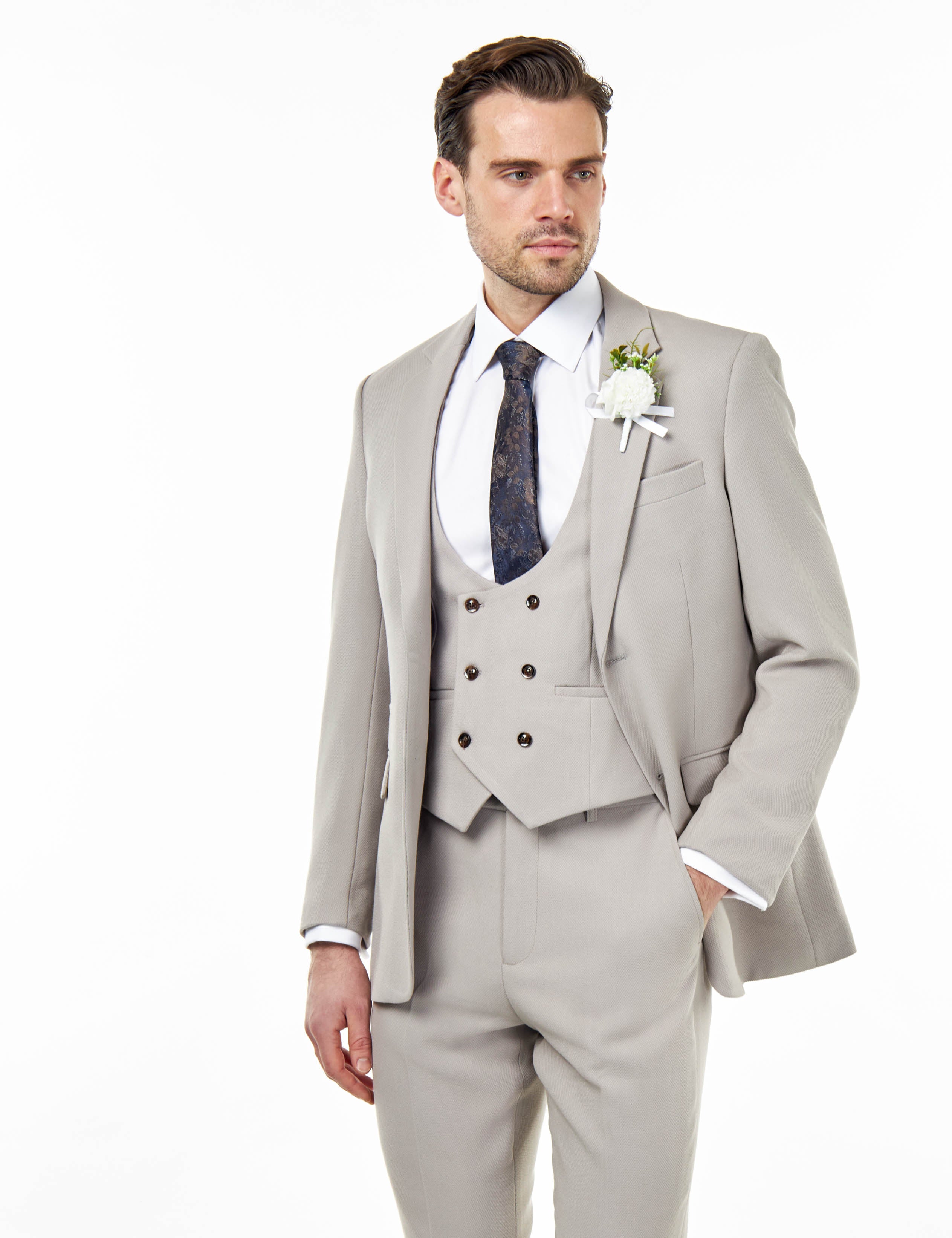 ZAK - Tailored 3 Piece Suit Honeycomb Taupe