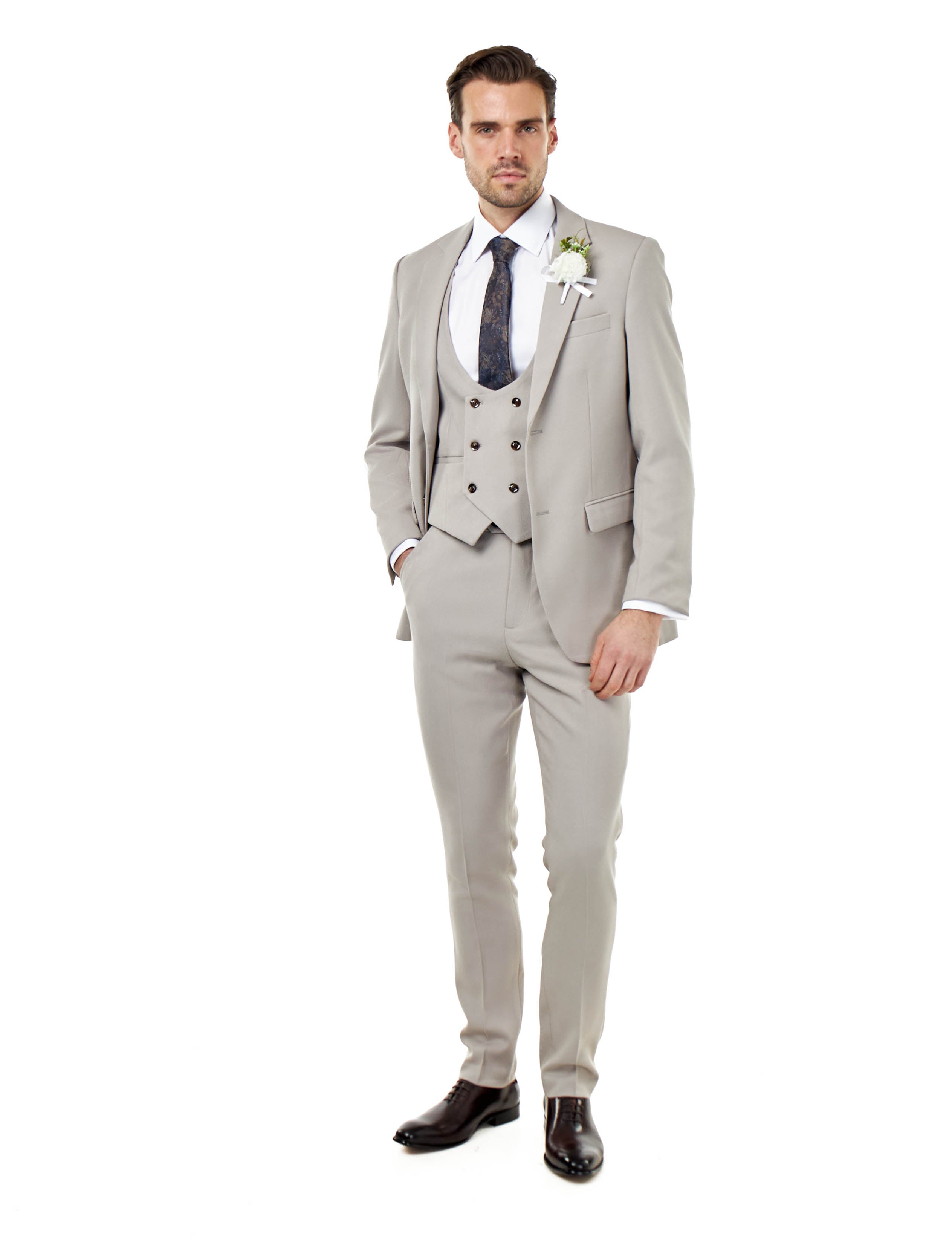 ZAK - Tailored 3 Piece Suit Honeycomb Taupe